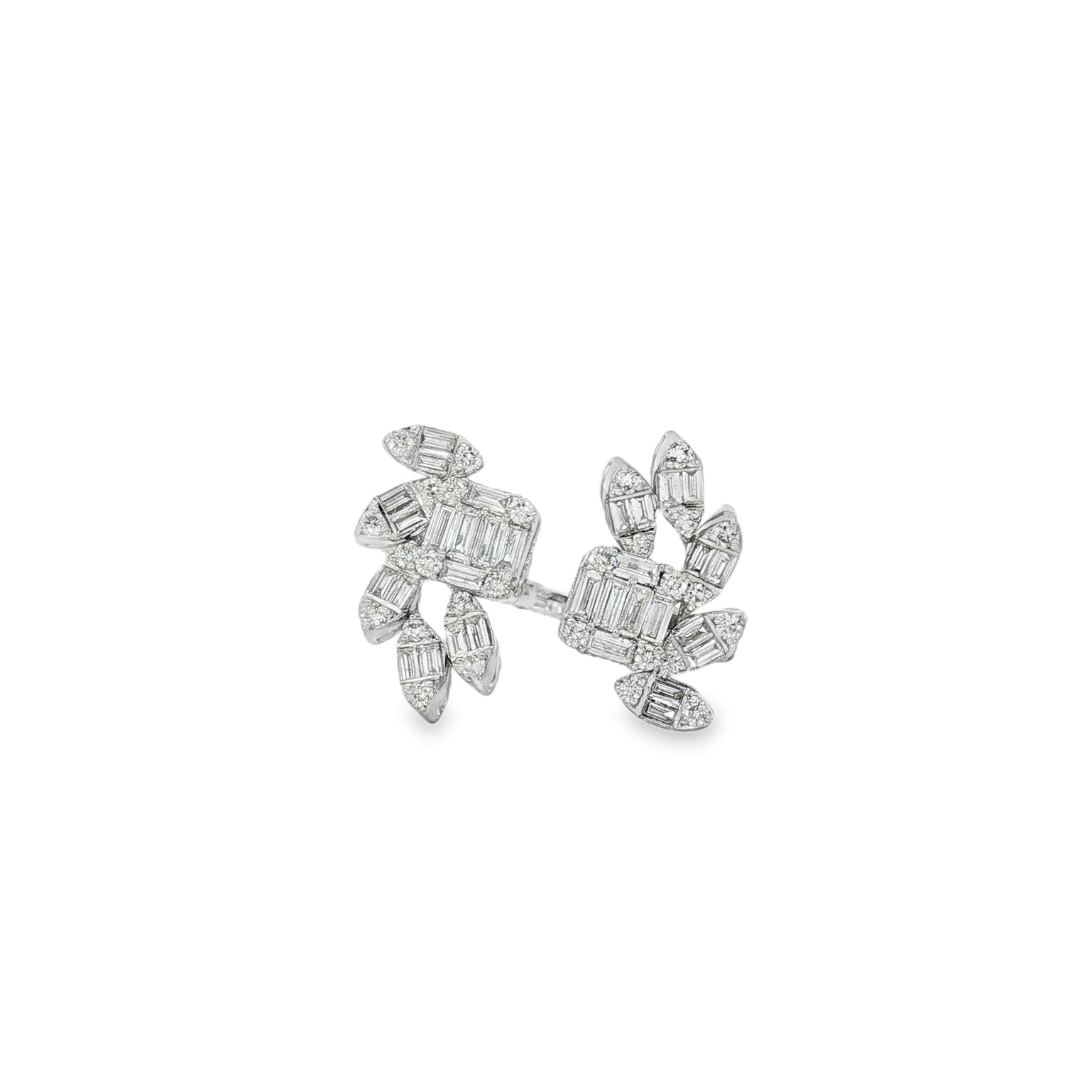 Baguette Diamond Botanical Cluster Ring in white gold front view