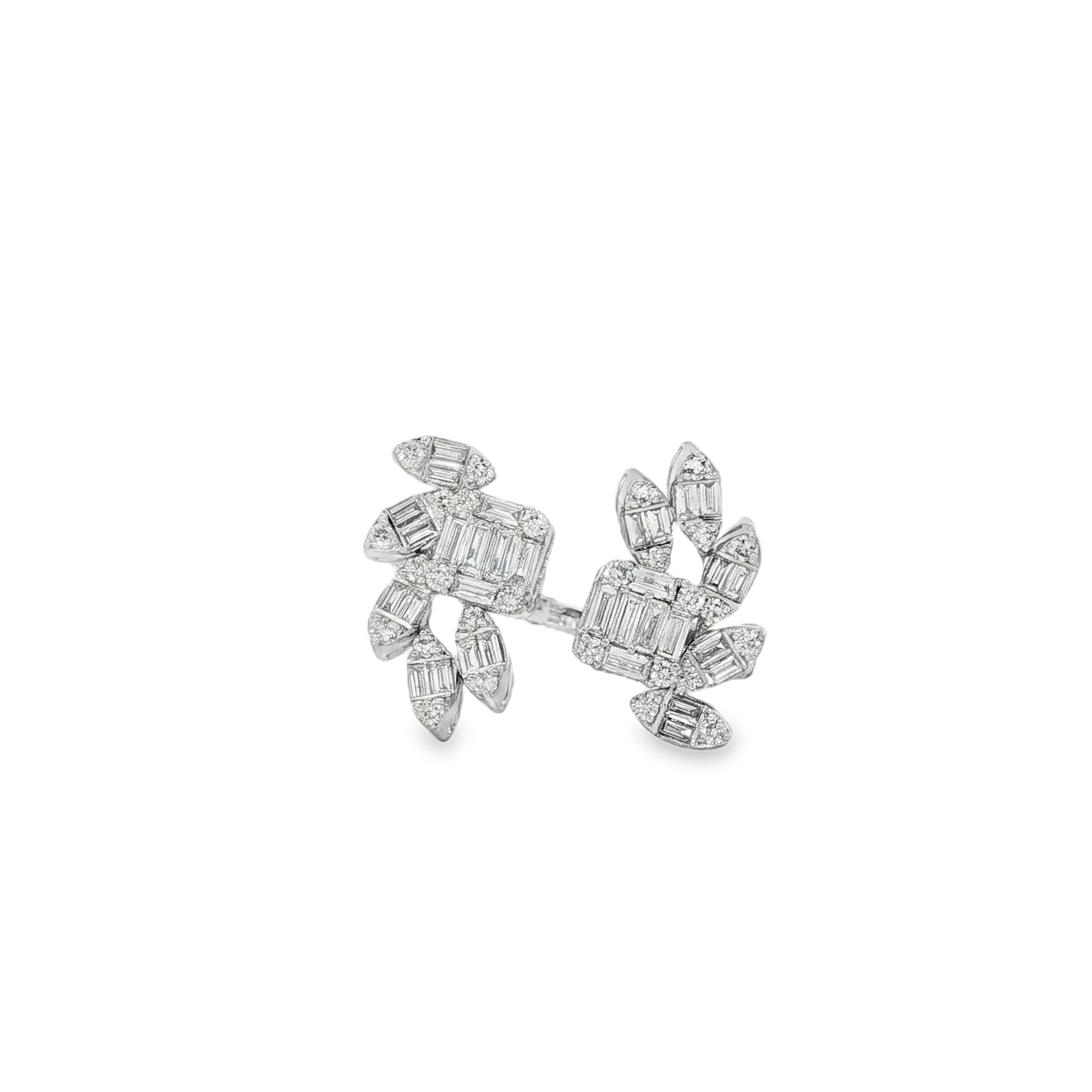 Baguette Diamond Botanical Cluster Ring in white gold front view