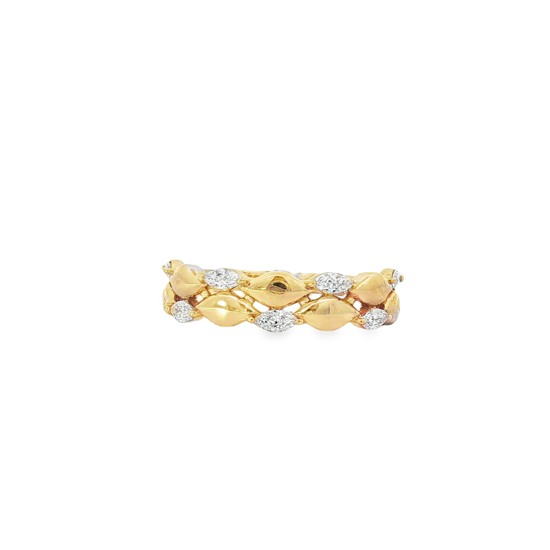 Marquise Diamond Vine Yellow Gold Ring front view