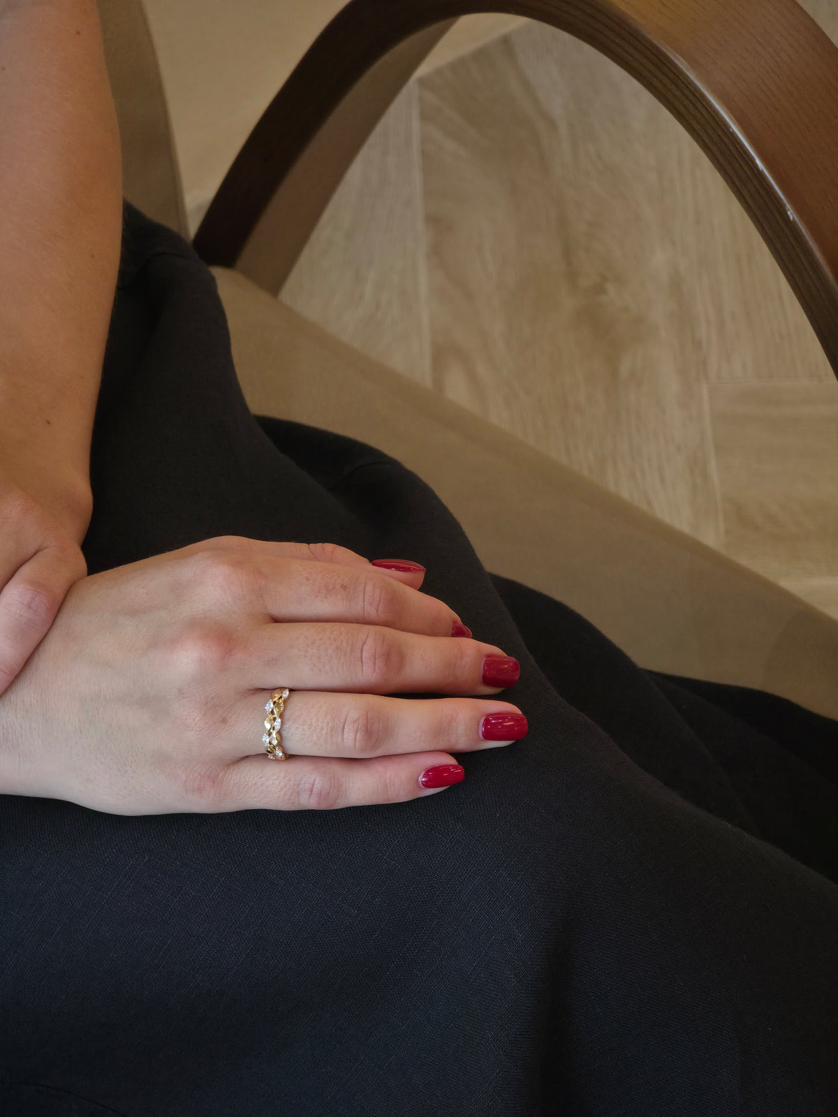 Marquise Diamond Vine Yellow Gold Ring - additional view