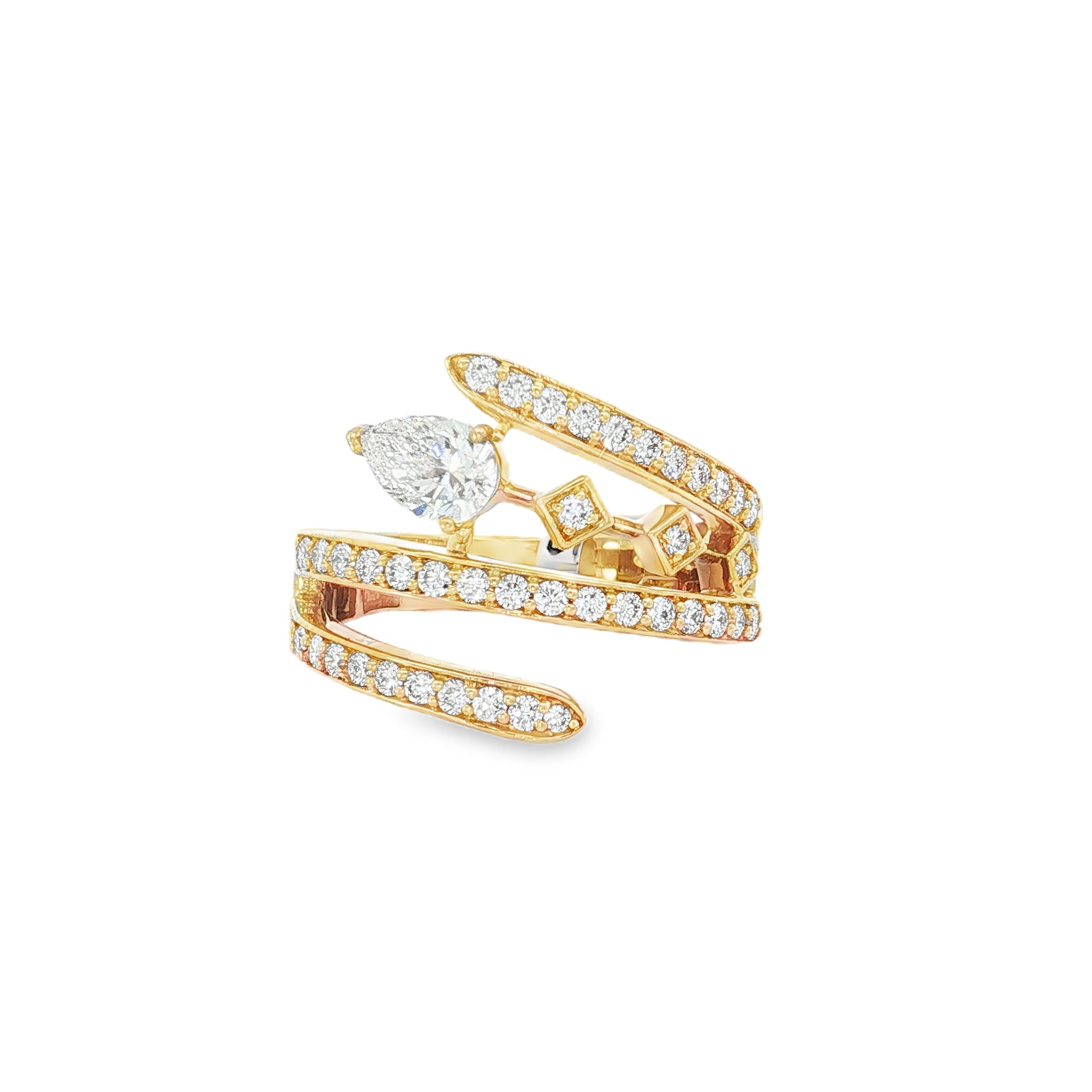 Pear Diamond Layered Yellow Gold Ring front view