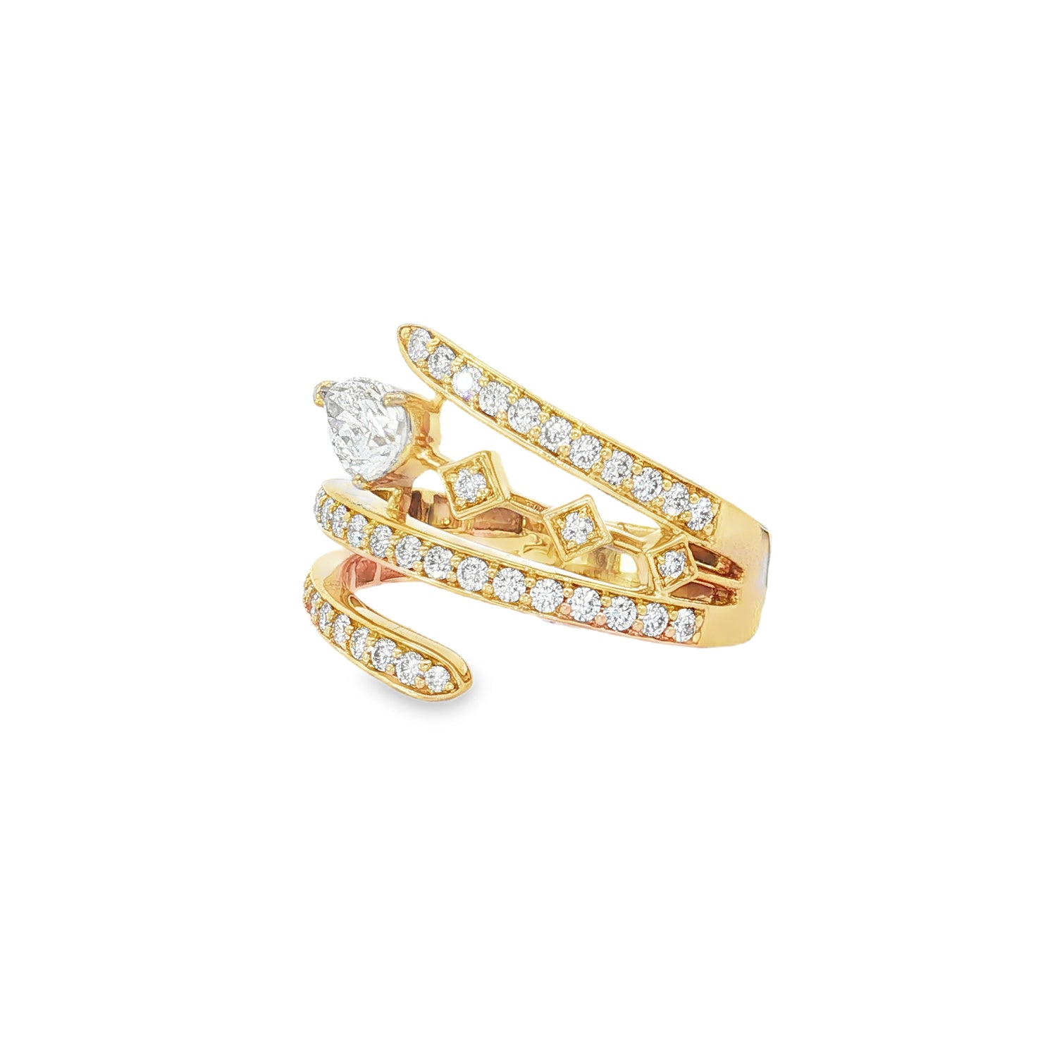 Pear Diamond Layered Yellow Gold Ring angled view