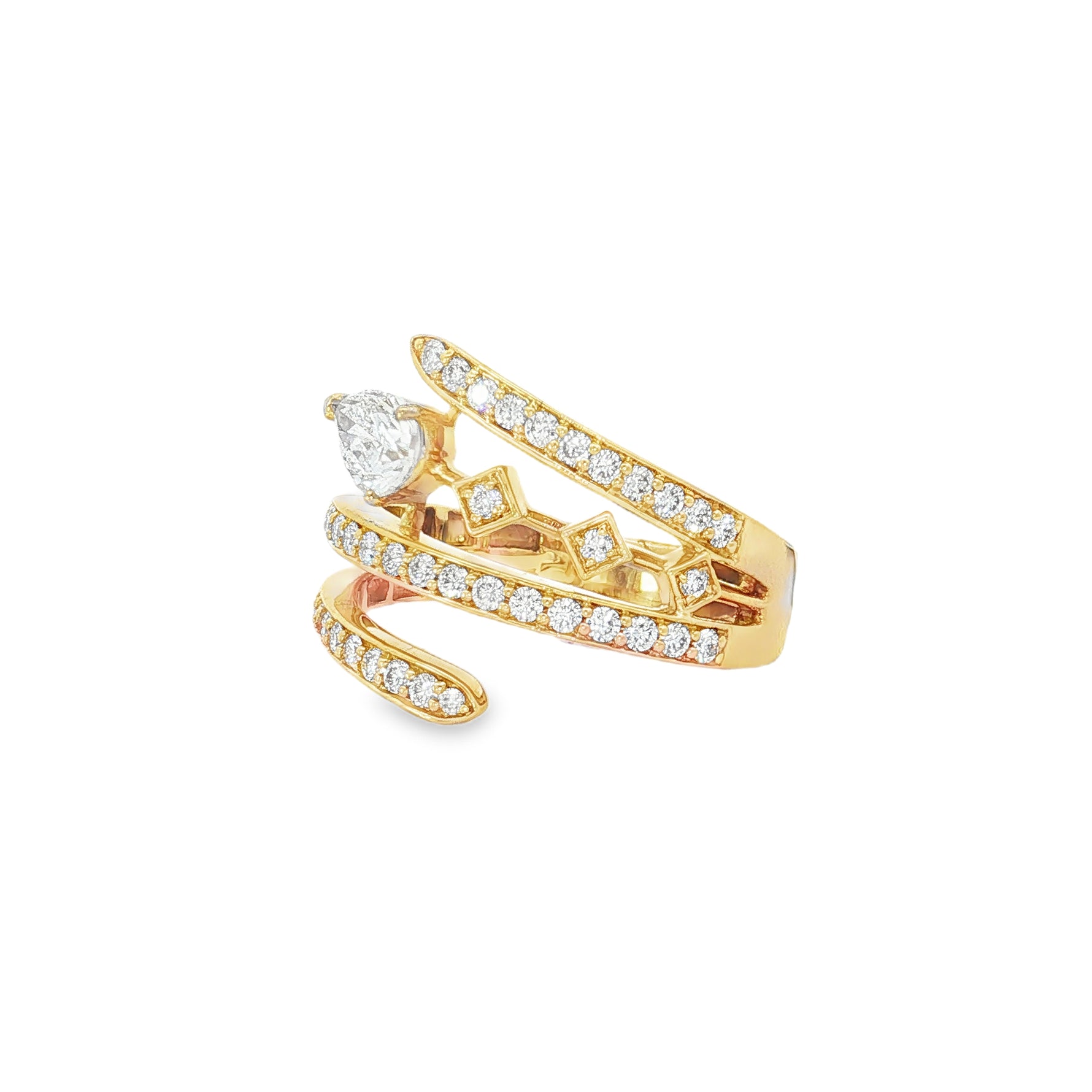 Pear Diamond Layered Yellow Gold Ring angled view