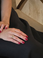 Bold Pear Diamond Layered Yellow Gold Ring - additional view