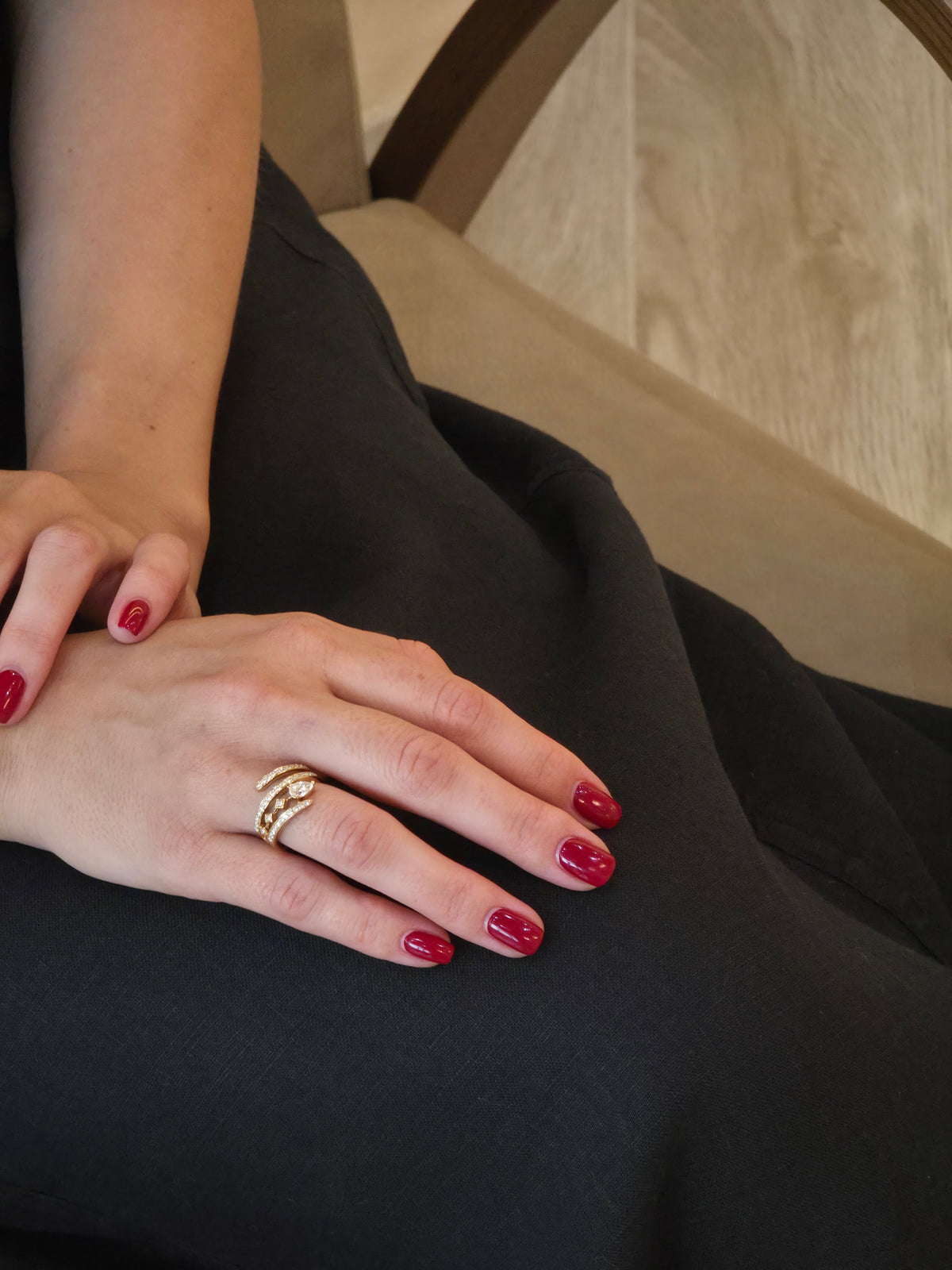 Bold Pear Diamond Layered Yellow Gold Ring - additional view