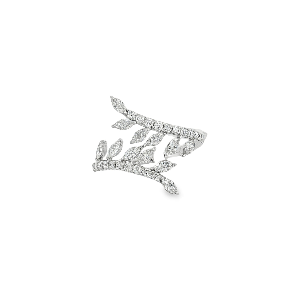 Diamond Leaf Wrap Ring in white gold front view