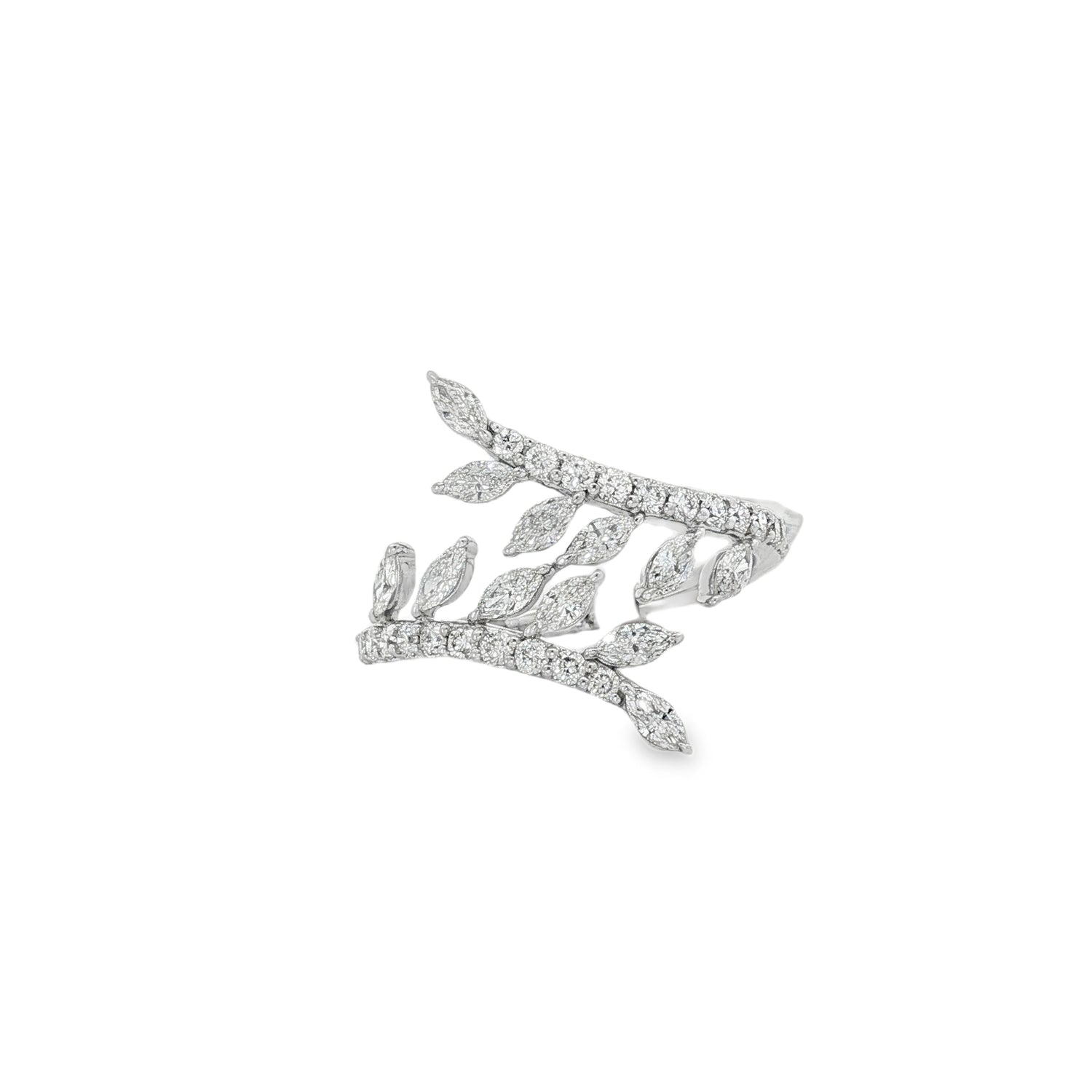 Diamond Leaf Wrap Ring in white gold front view