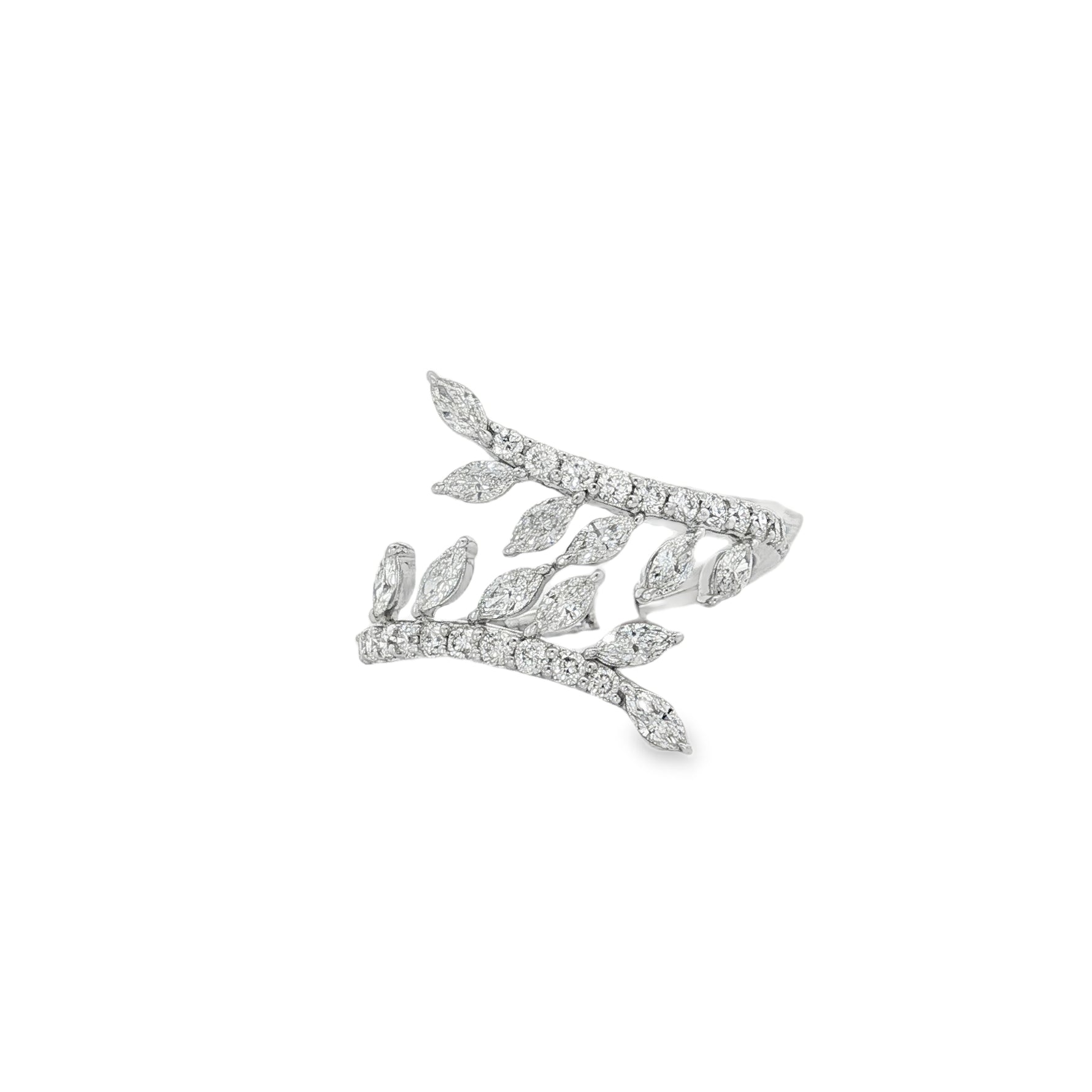 Diamond Leaf Wrap Ring in white gold front view