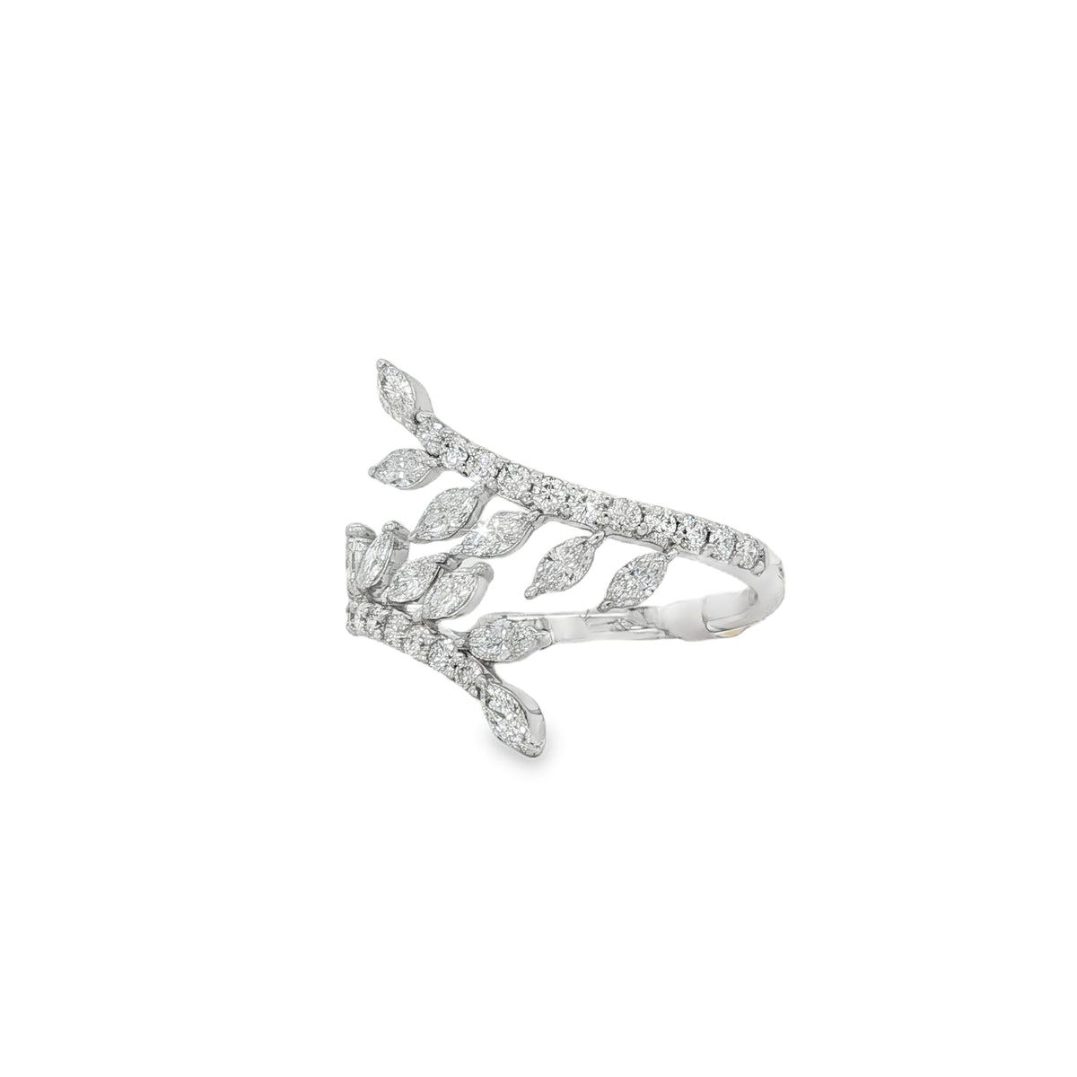 Diamond Leaf Wrap Ring in white gold angled view