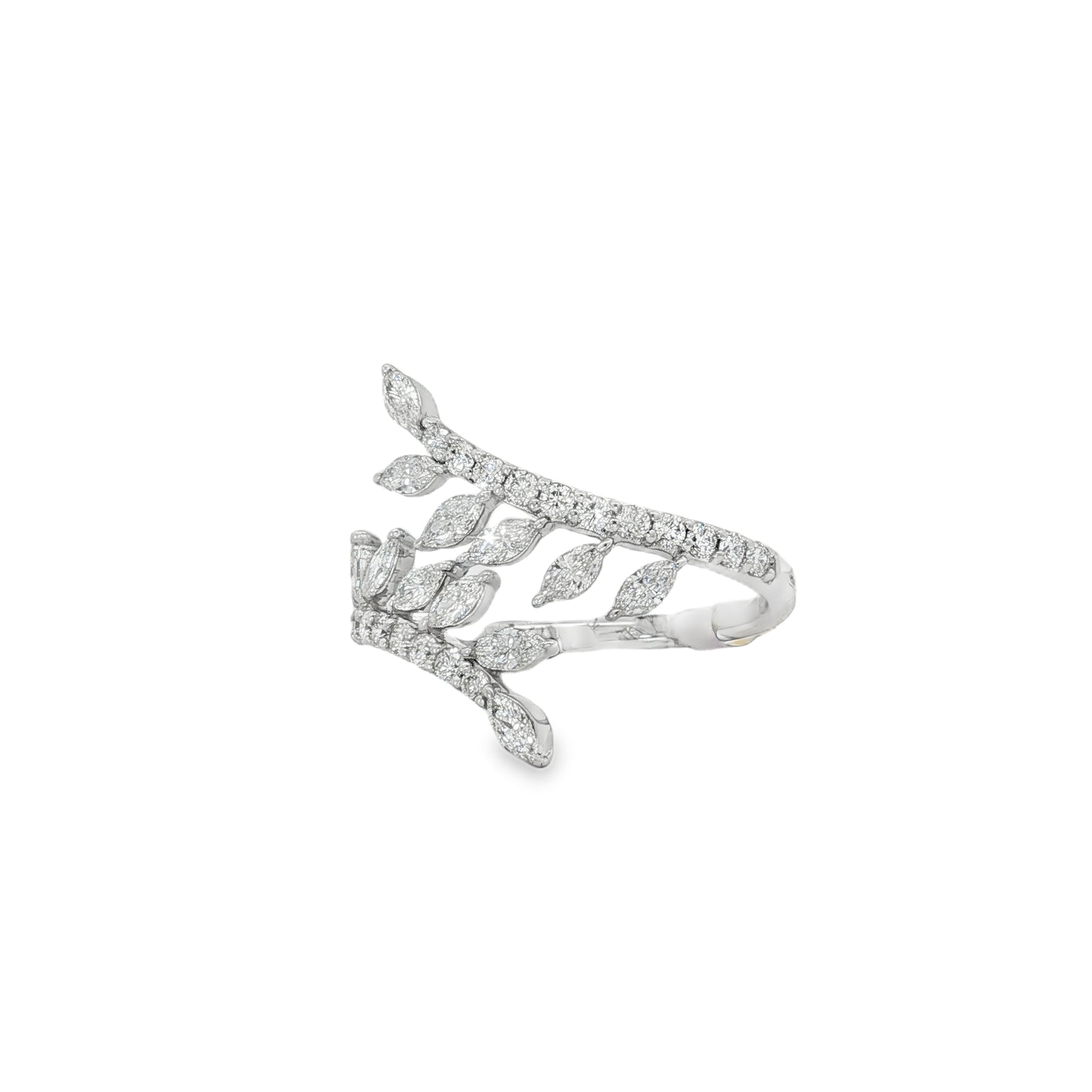 Diamond Leaf Wrap Ring in white gold angled view