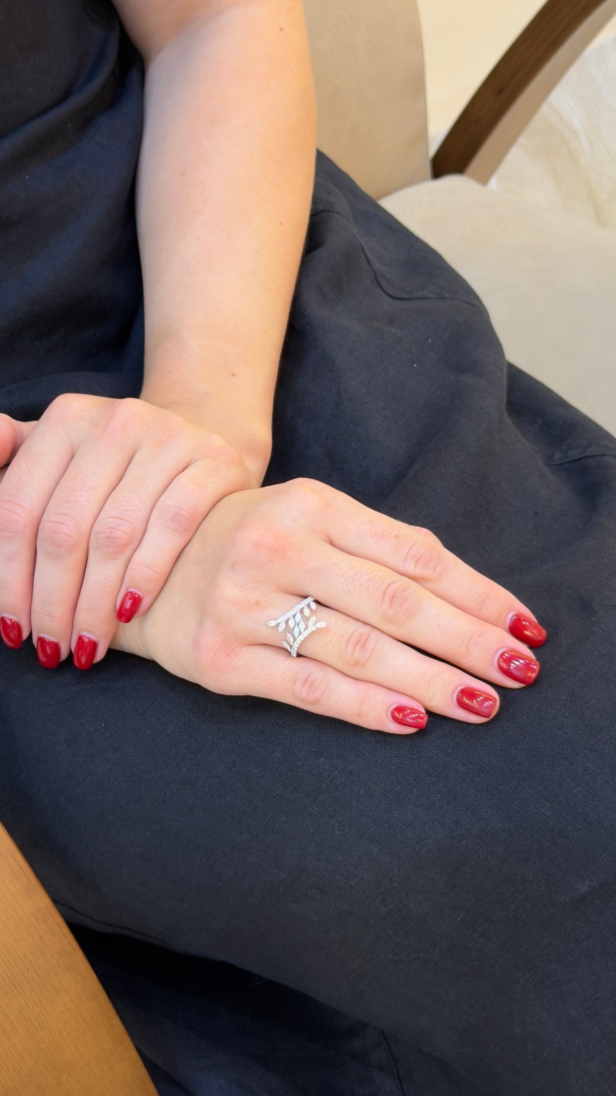 Graceful Diamond Leaf Wrap Ring - additional view