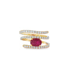Ruby Diamond Spiral Yellow Gold Ring front view