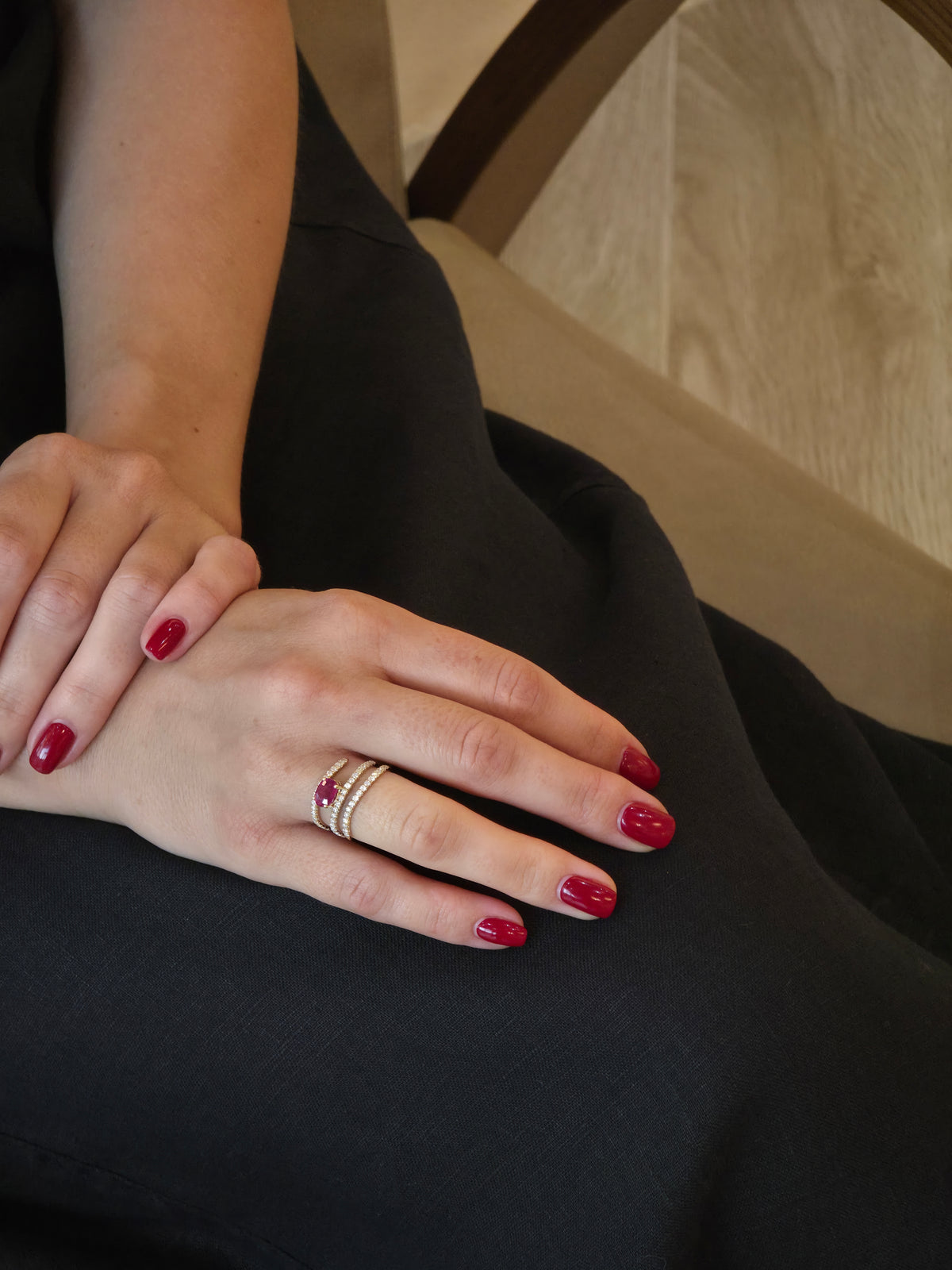 Ruby Diamond Spiral Yellow Gold Ring - additional view