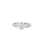 Emerald-Cut Diamond Cuban Link Ring in white gold front view
