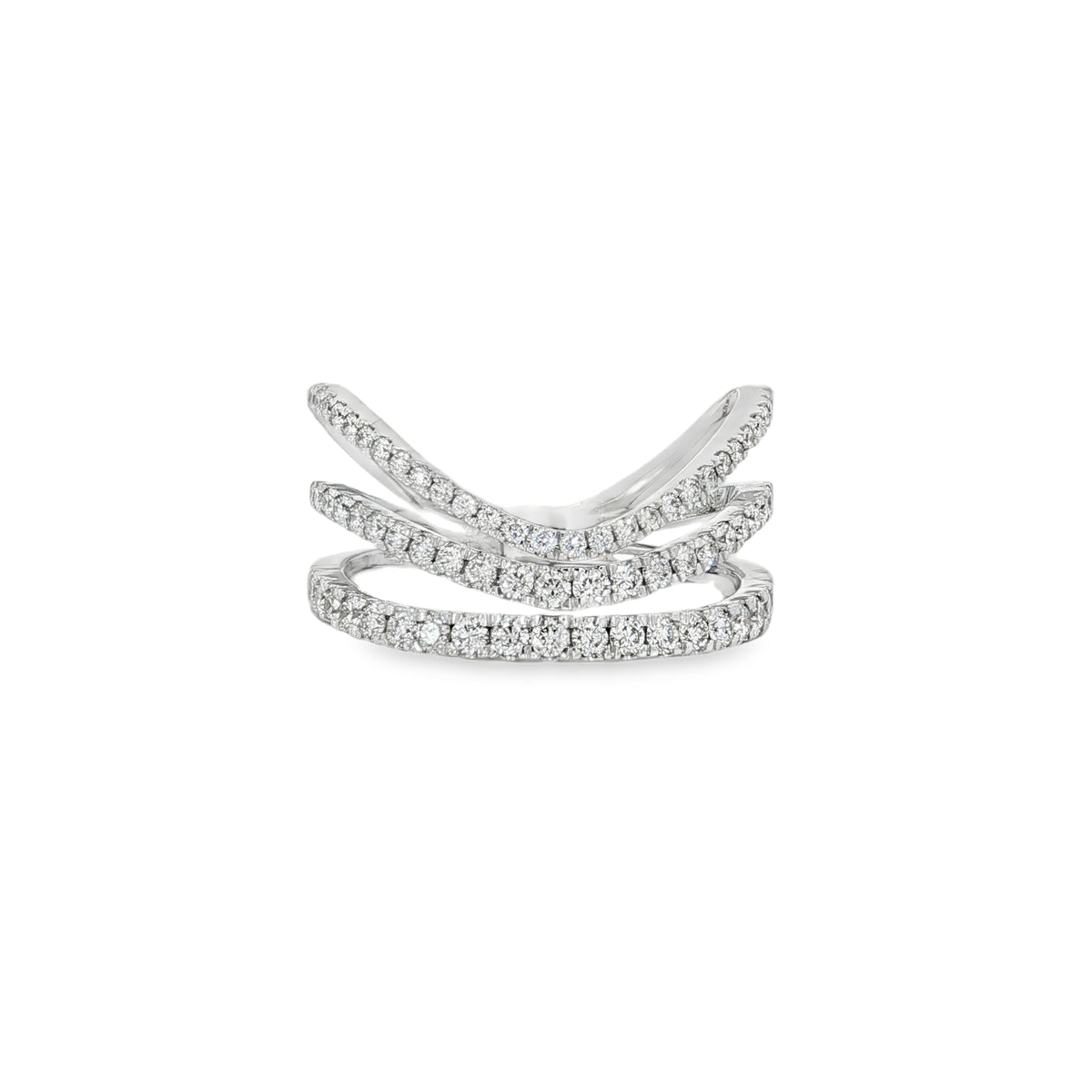 Pavé Diamond Crossover Ring in white gold front view