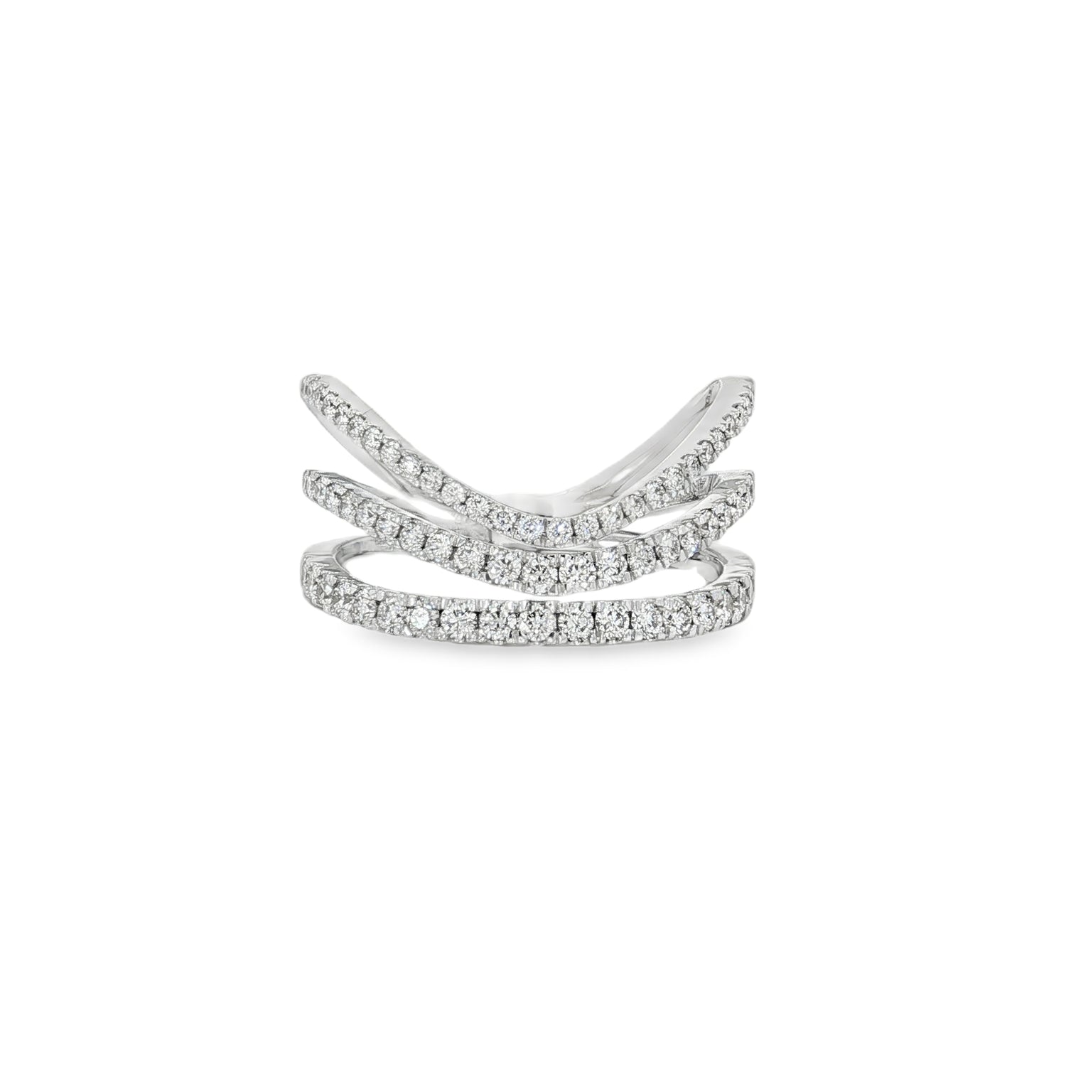 Pavé Diamond Crossover Ring in white gold front view