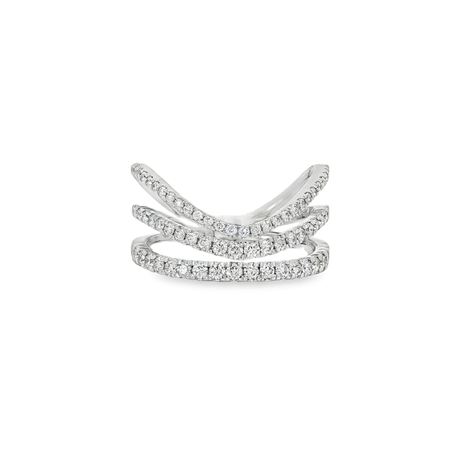Pavé Diamond Crossover Ring in white gold front view