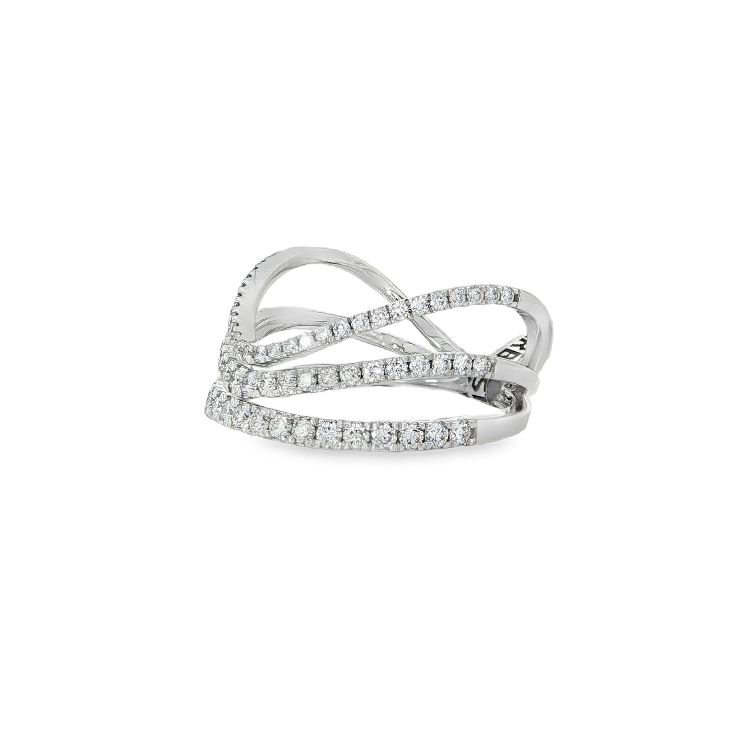 Pavé Diamond Crossover Ring in white gold angled view