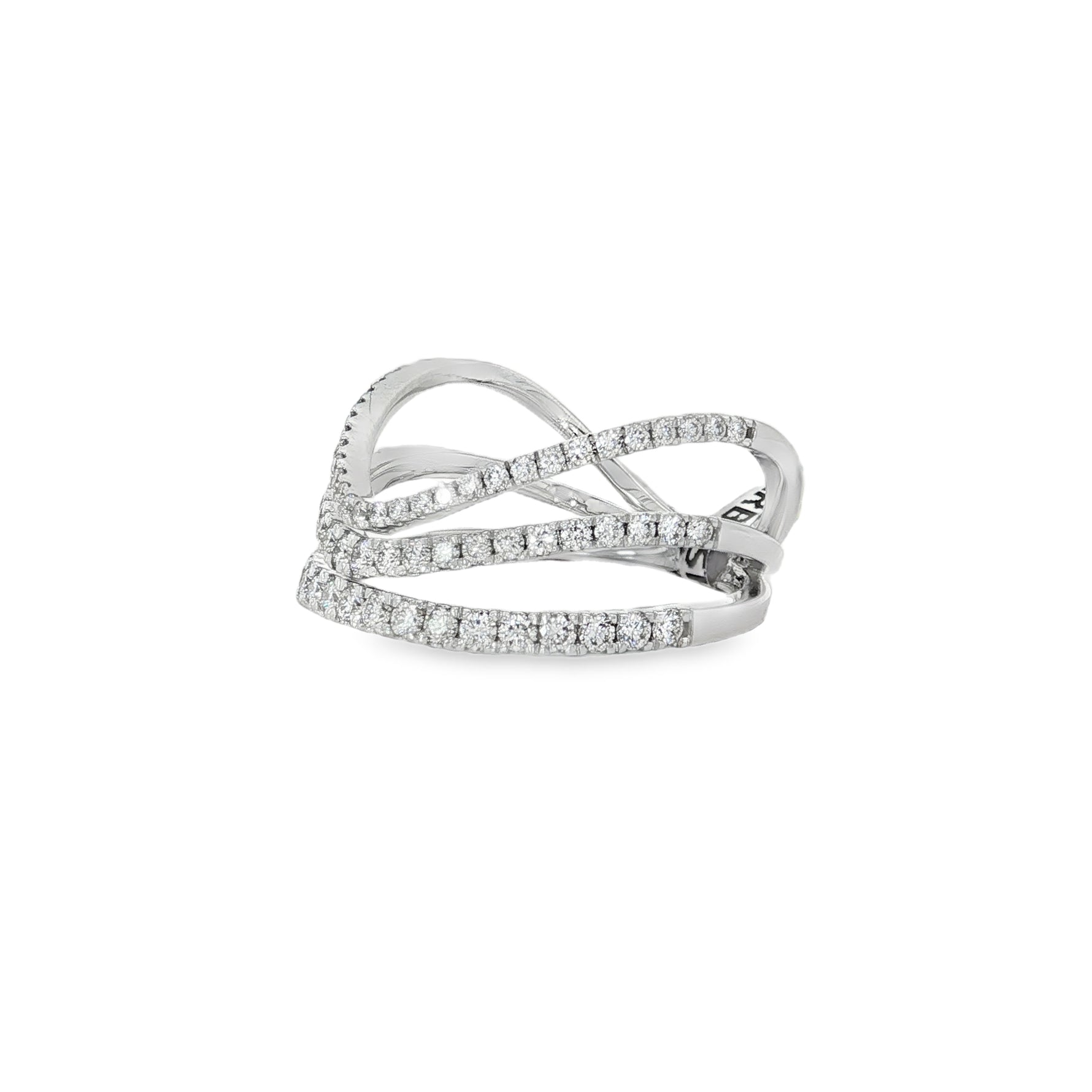 Pavé Diamond Crossover Ring in white gold angled view