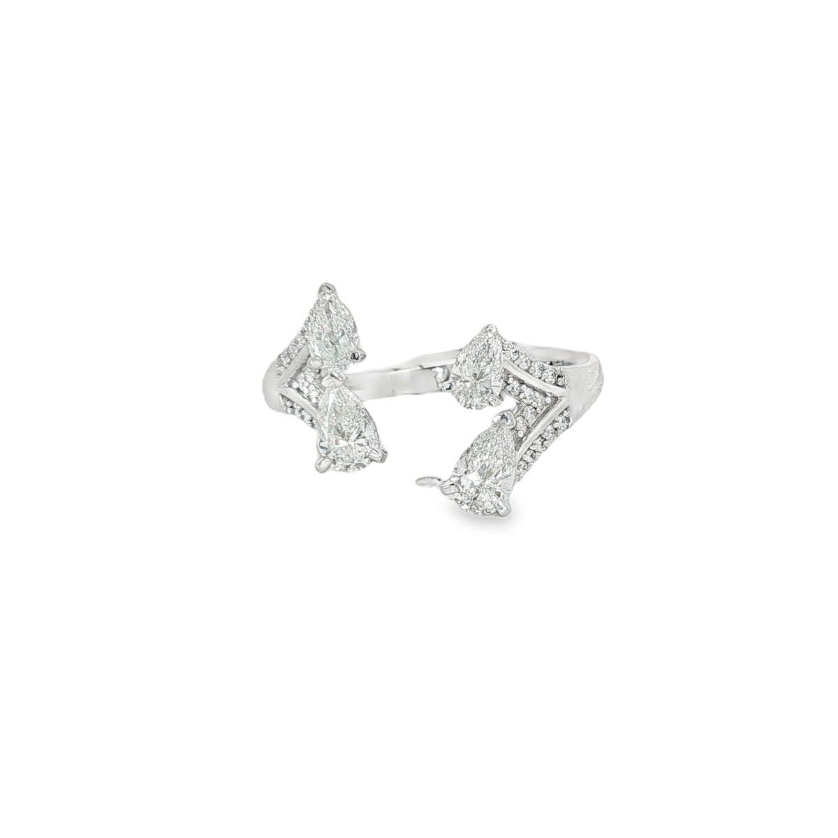 Pear Diamond Chevron Open Ring in white gold front view