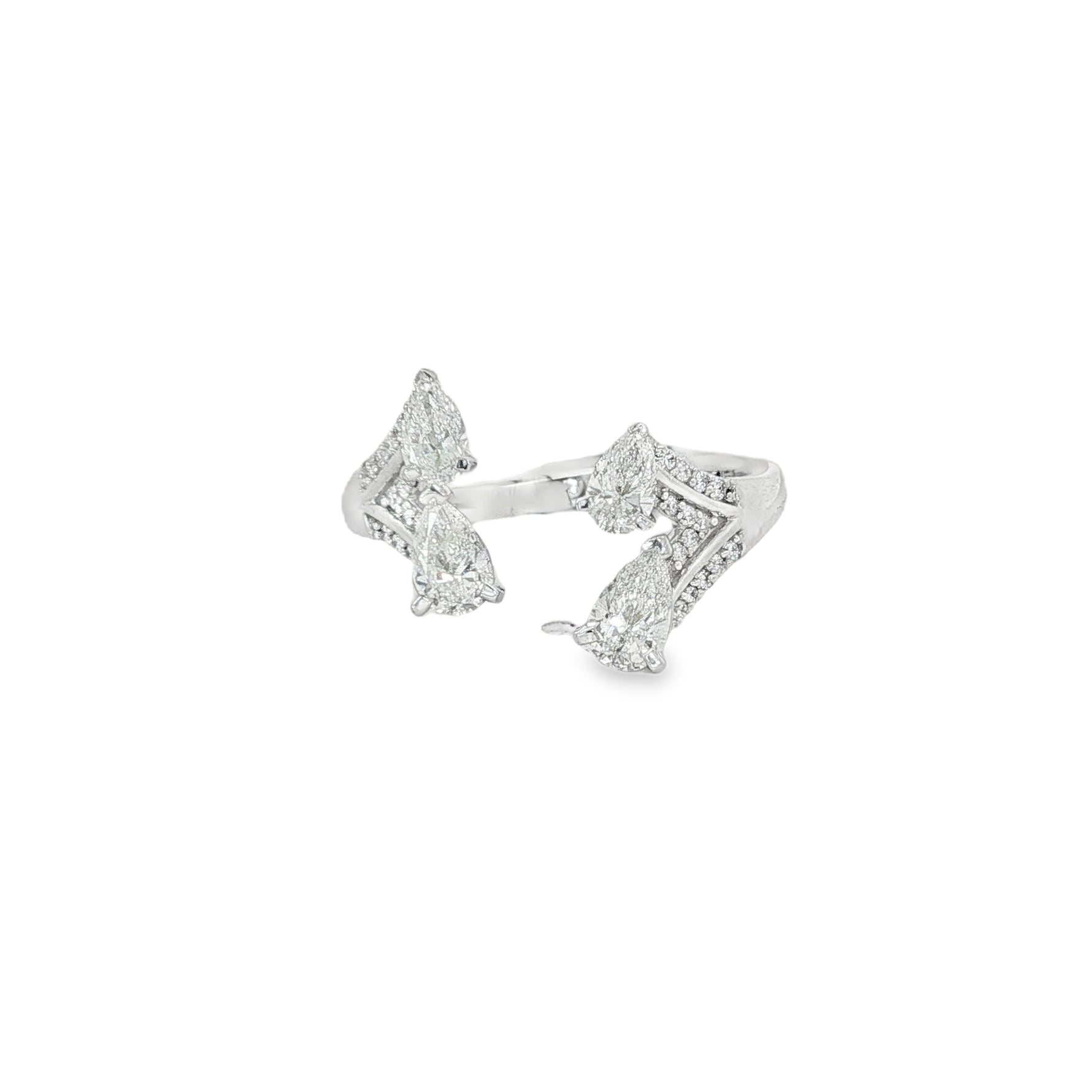 Pear Diamond Chevron Open Ring in white gold front view