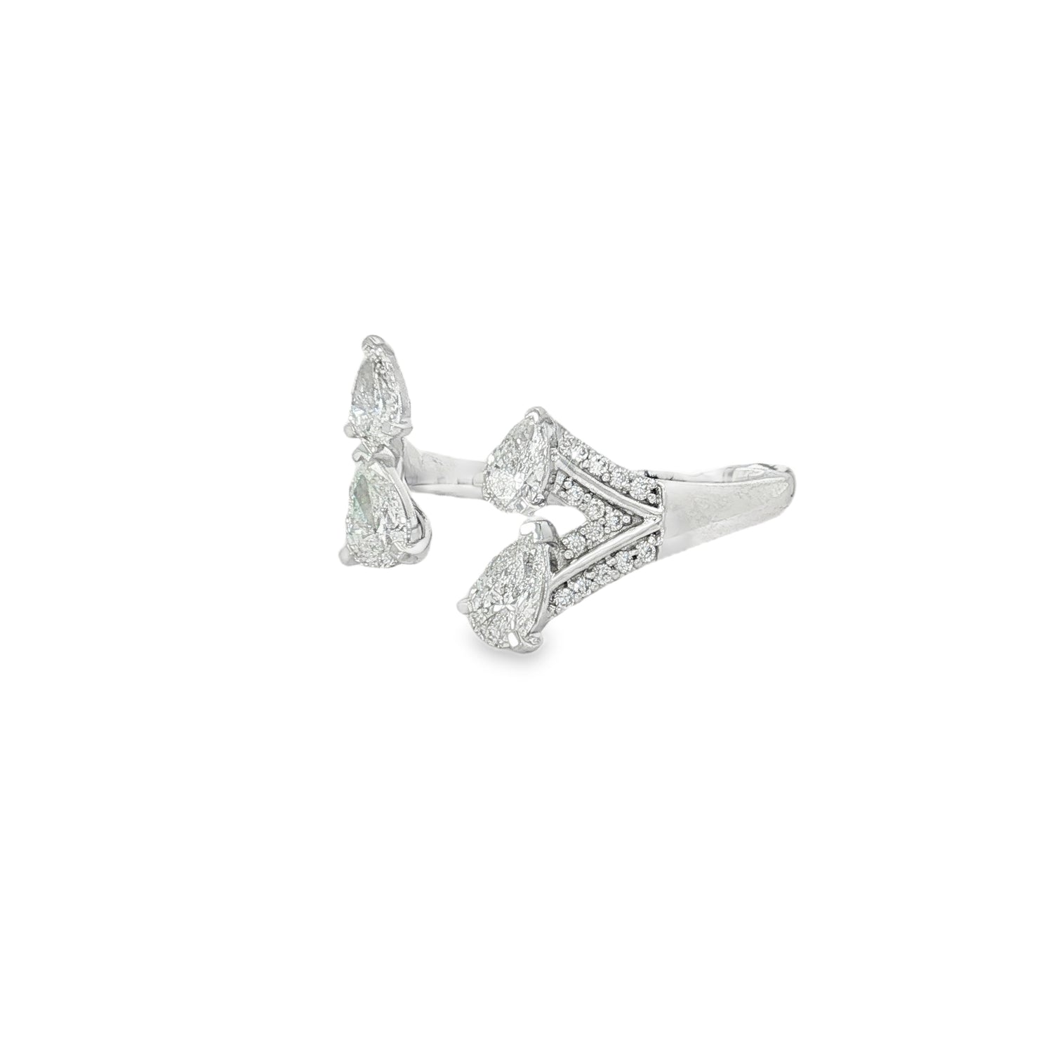 Pear Diamond Chevron Open Ring in white gold angled view