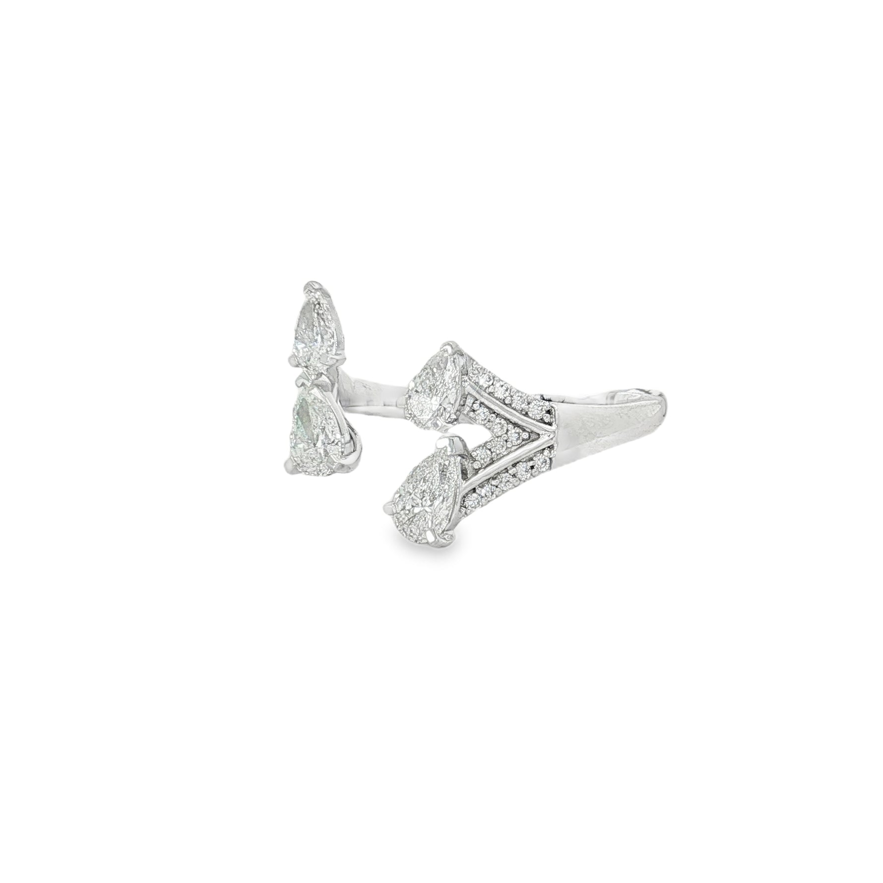 Pear Diamond Chevron Open Ring in white gold angled view