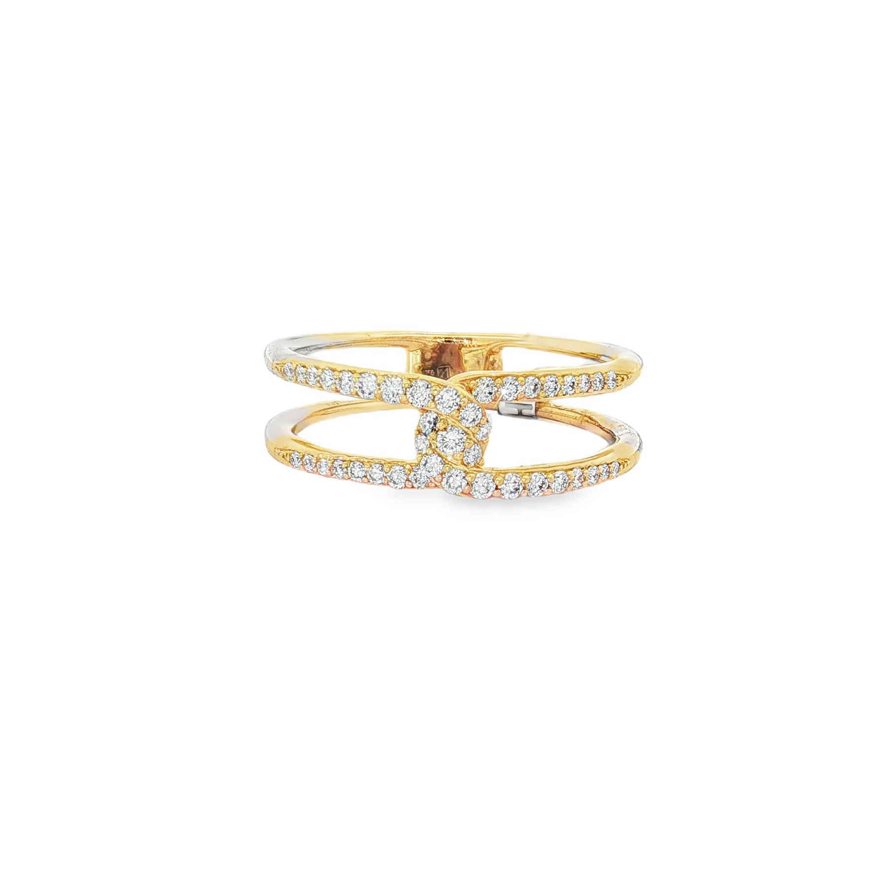 Diamond Double-Band Yellow Gold Ring front view