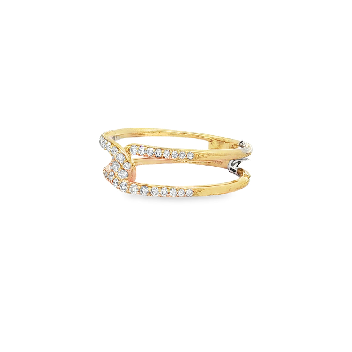 Diamond Double-Band Yellow Gold Ring angled view