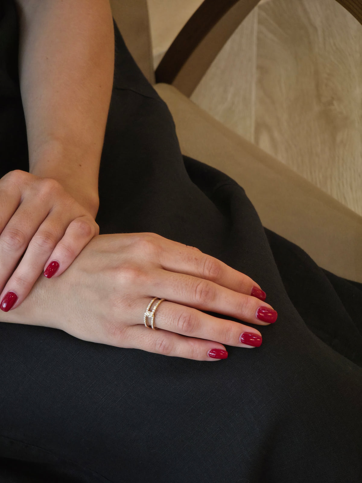 Delicate Diamond Double-Band Yellow Gold Ring - additional view