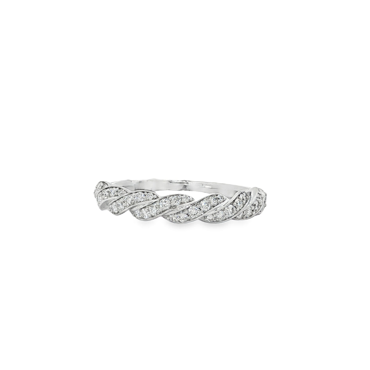 Braided Pavé Diamond Band Ring in white gold front view