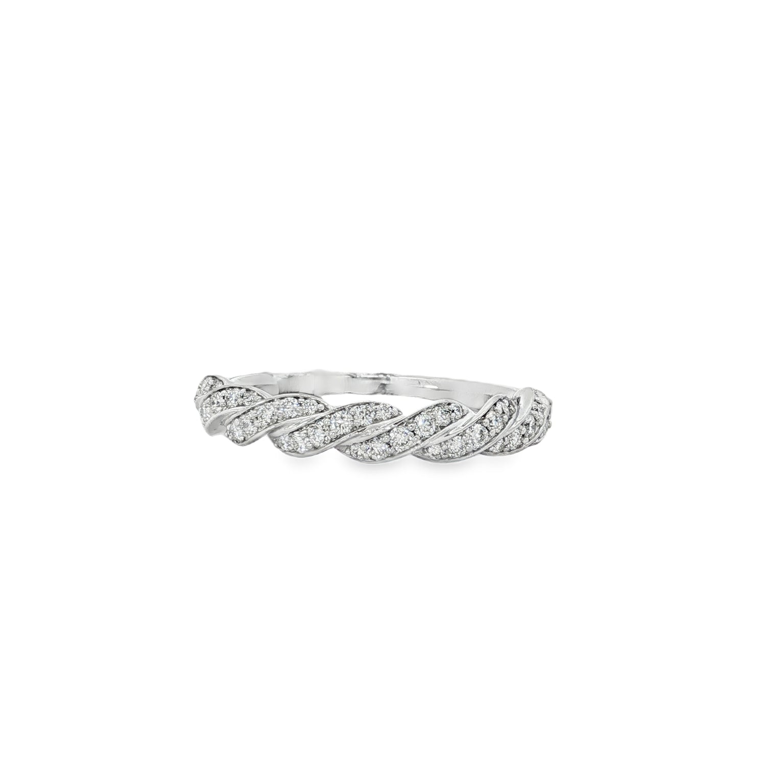Braided Pavé Diamond Band Ring in white gold front view