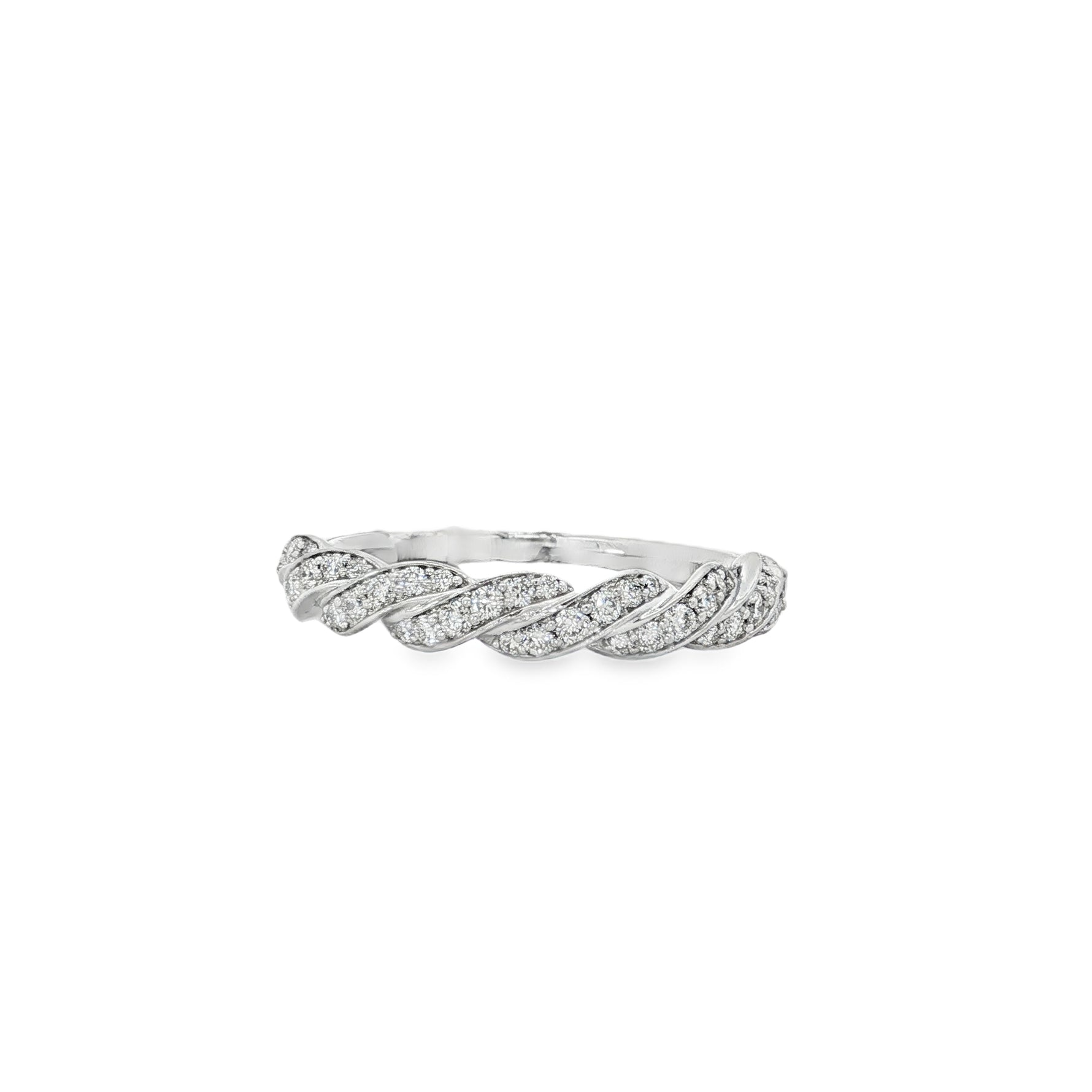 Braided Pavé Diamond Band Ring in white gold front view