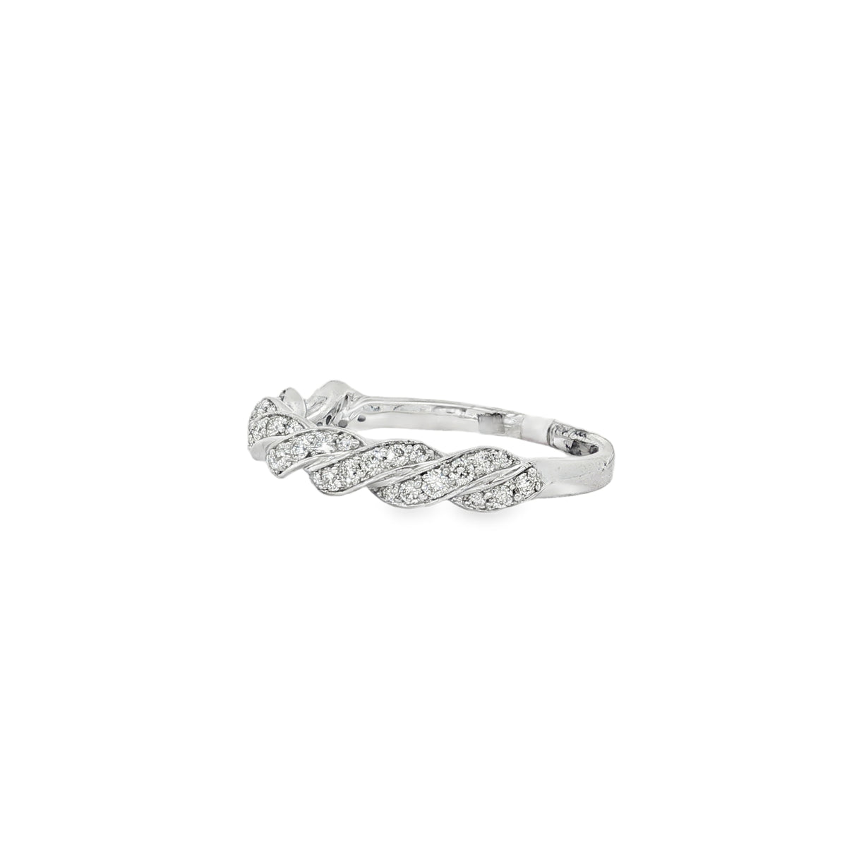 Braided Pavé Diamond Band Ring in white gold angled view