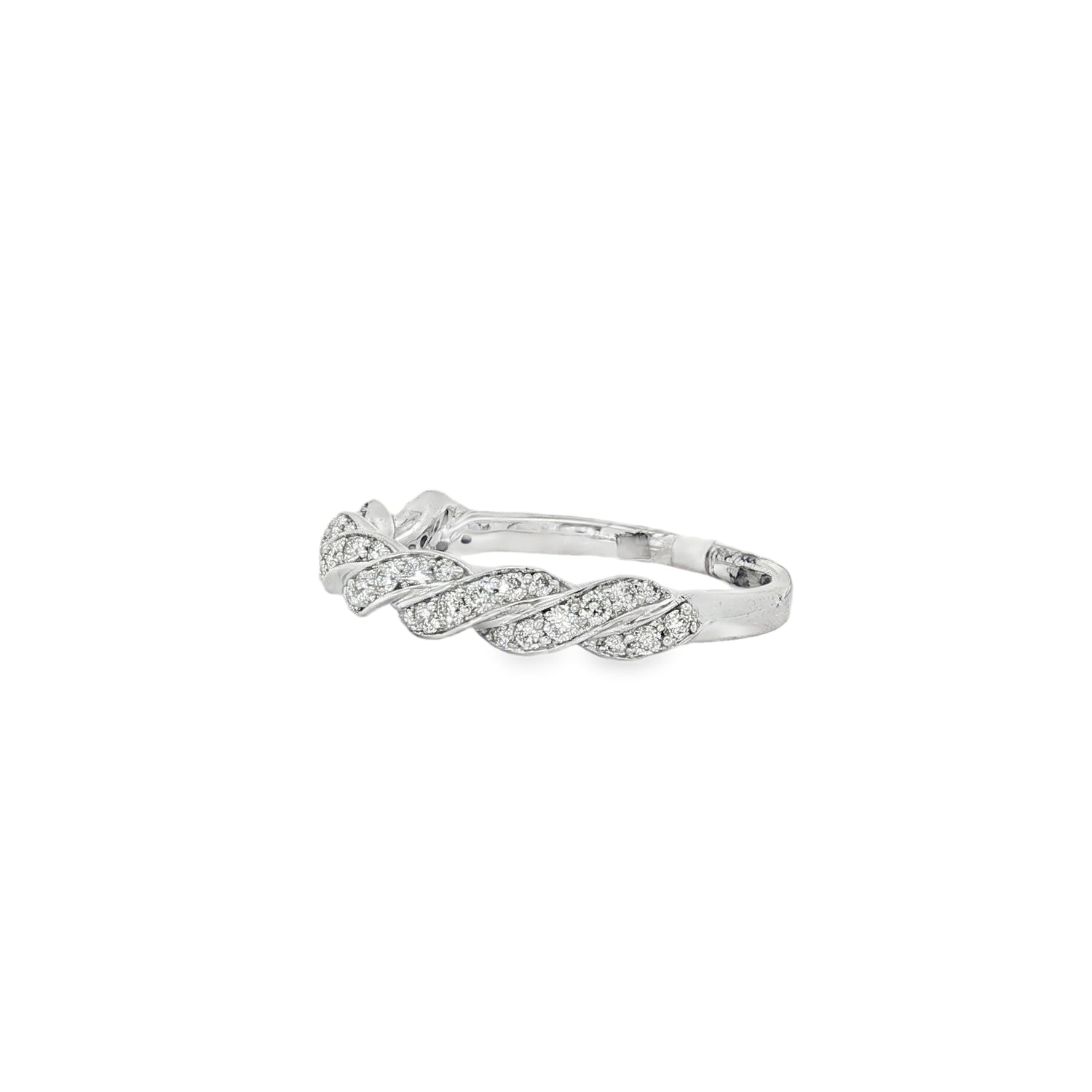 Braided Pavé Diamond Band Ring in white gold angled view