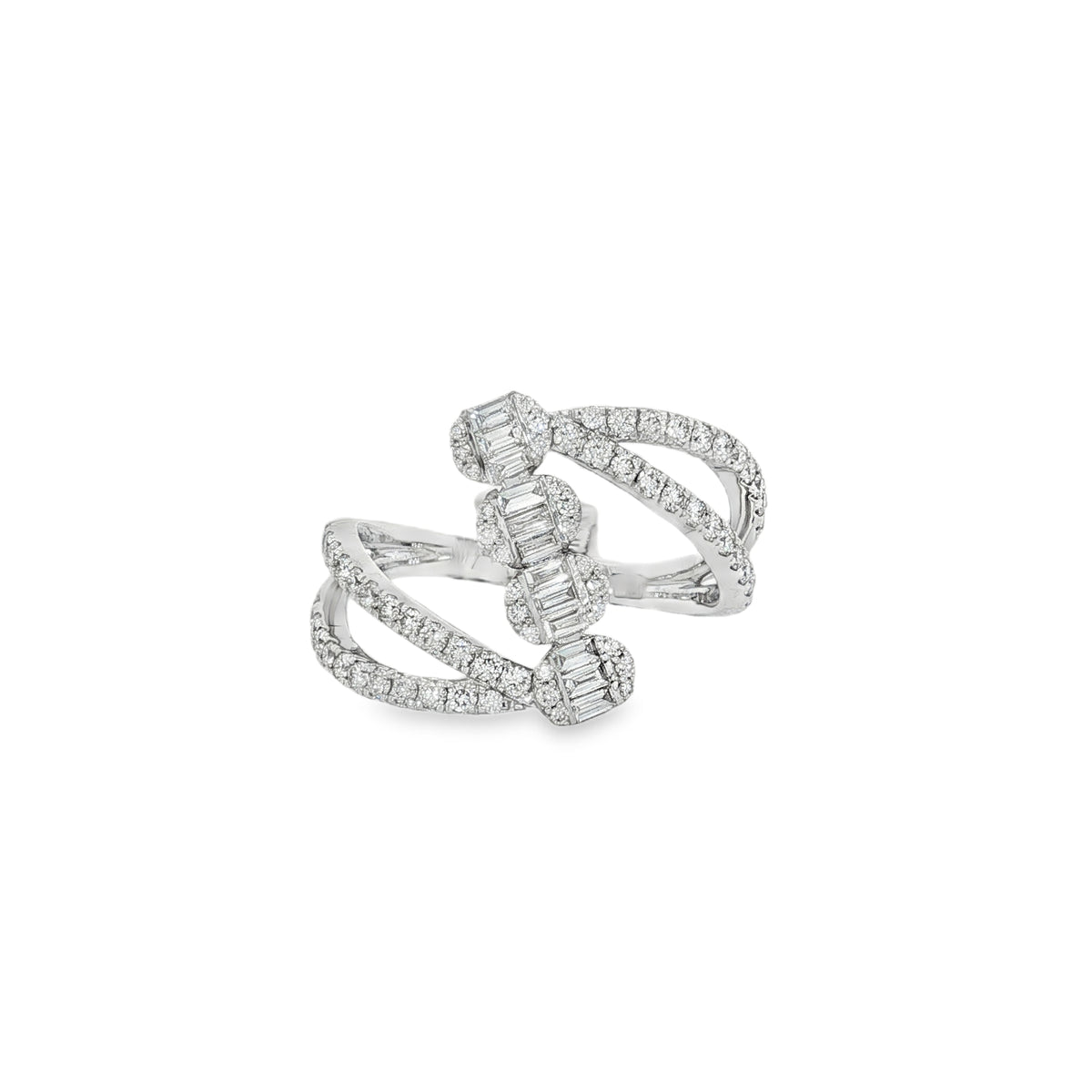 Baguette Diamond Layered Ring in white gold front view
