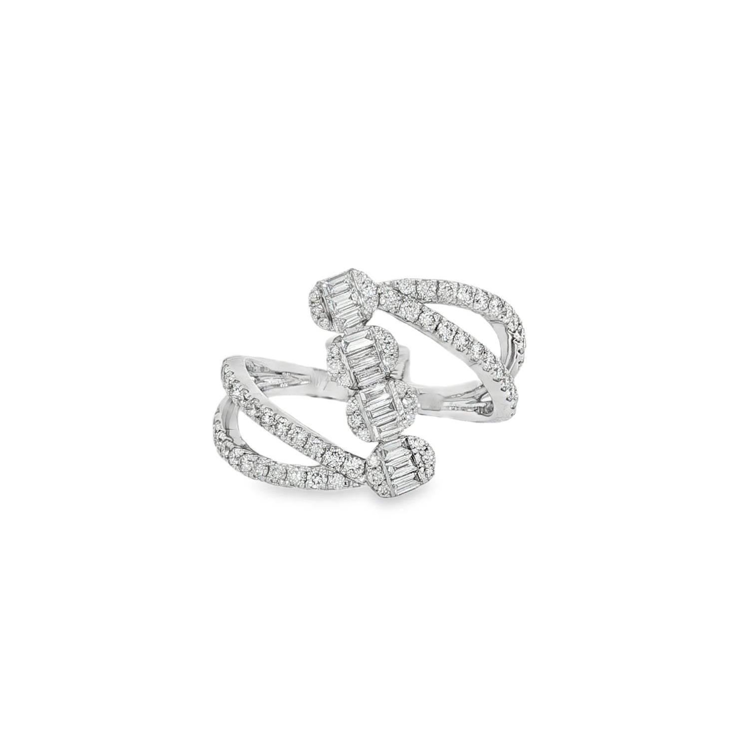 Baguette Diamond Layered Ring in white gold front view