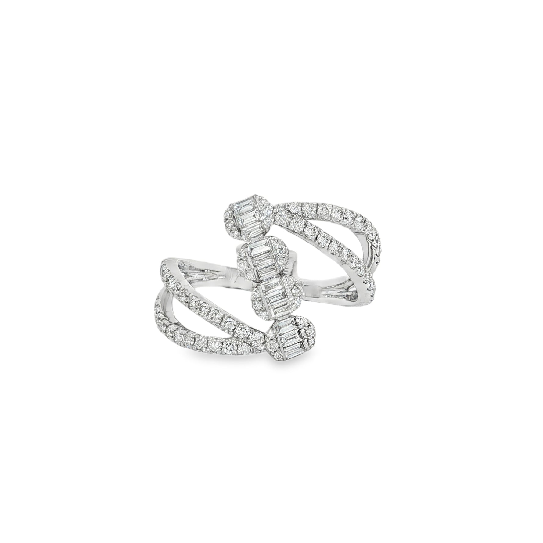 Baguette Diamond Layered Ring in white gold front view