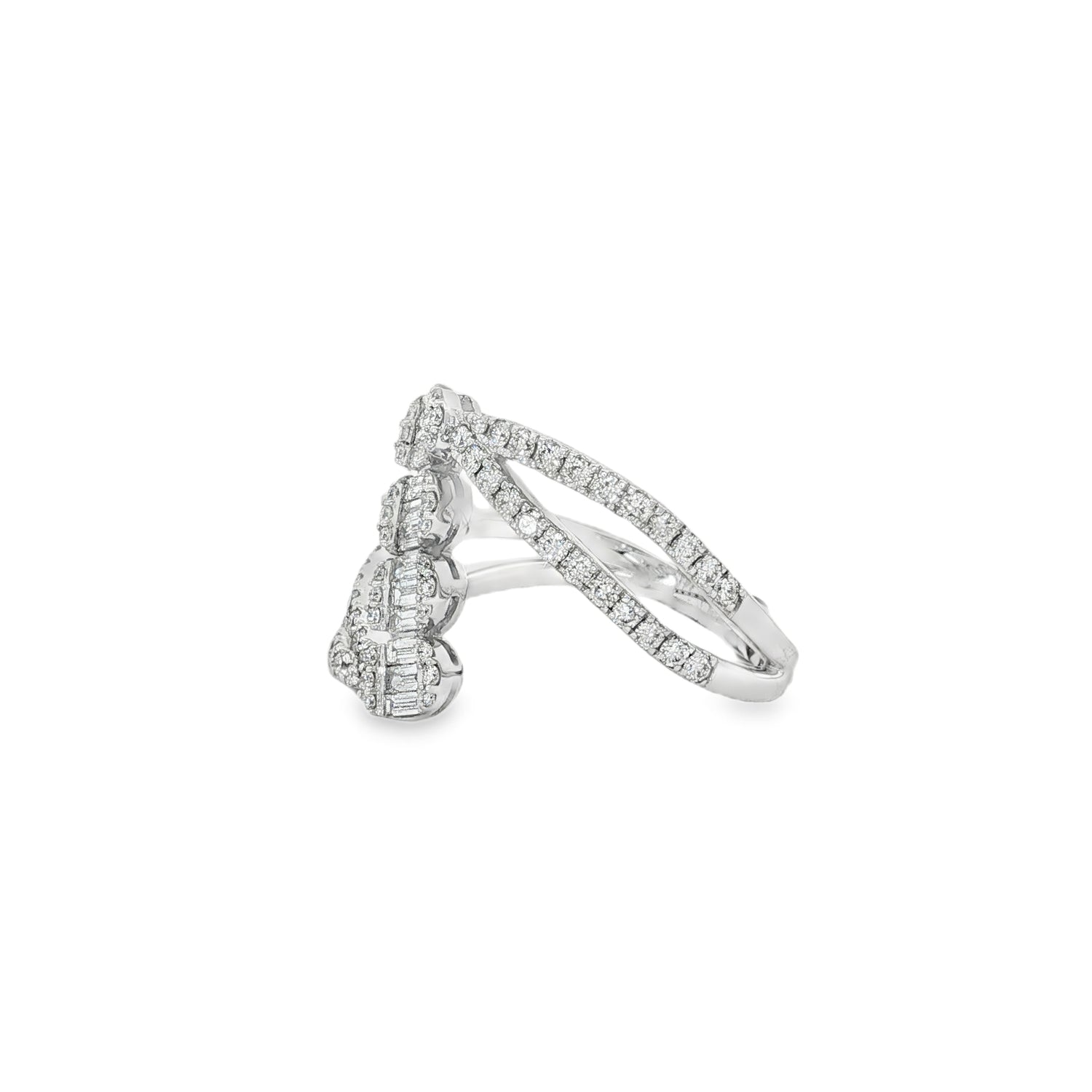 Baguette Diamond Layered Ring in white gold angled view