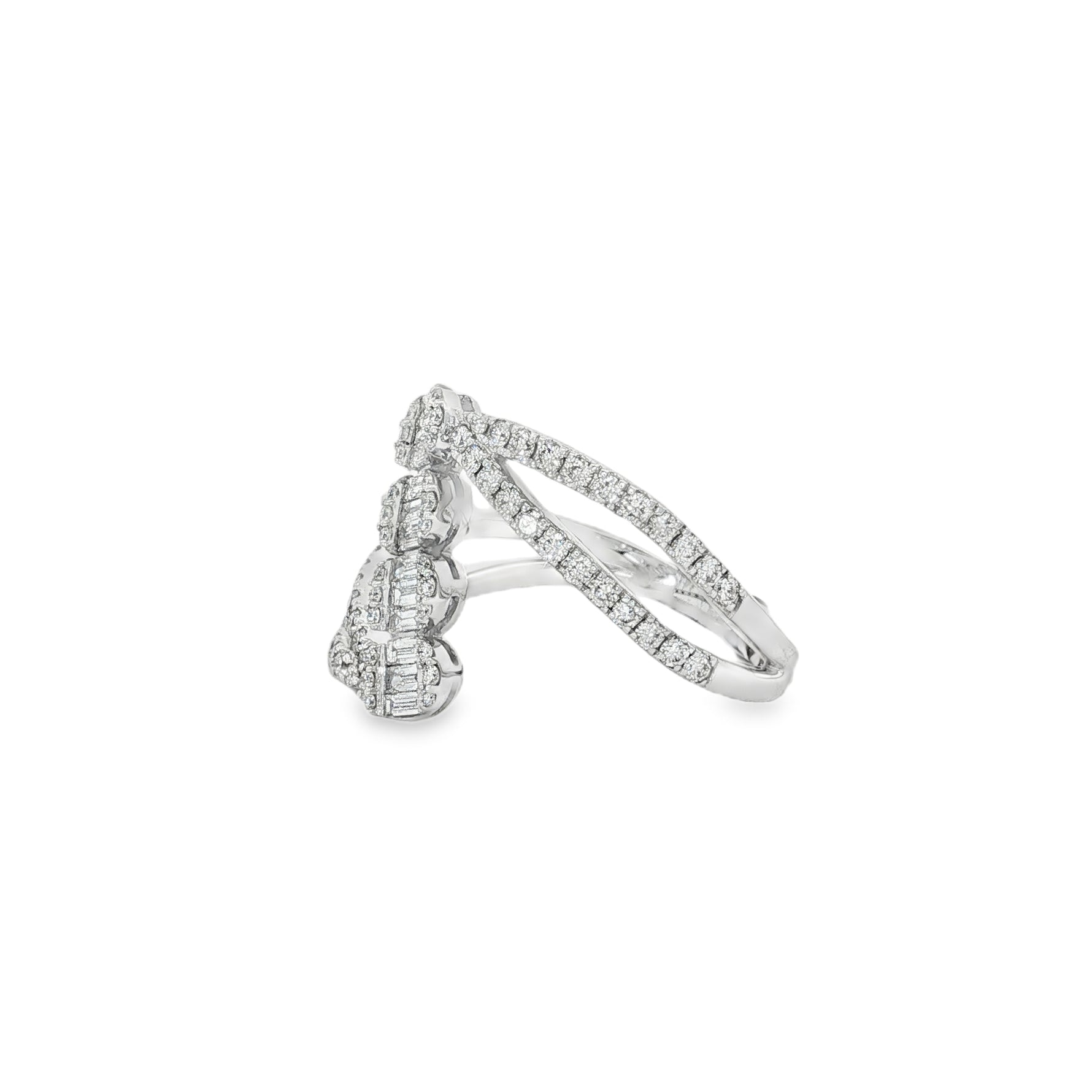 Baguette Diamond Layered Ring in white gold angled view