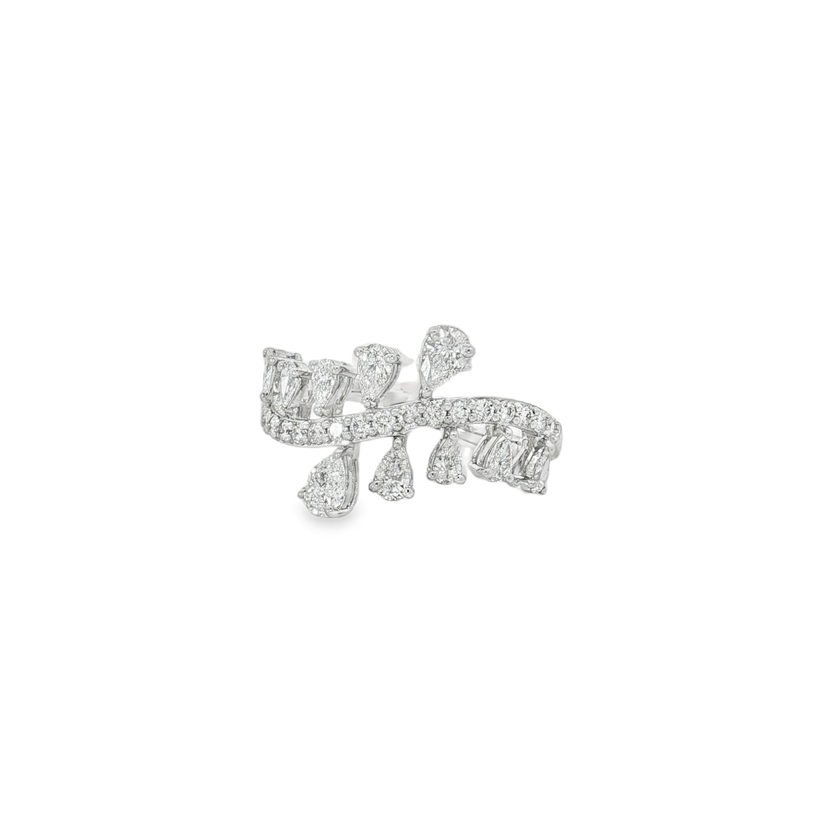 Pear Diamond Botanical Cluster Ring in white gold front view