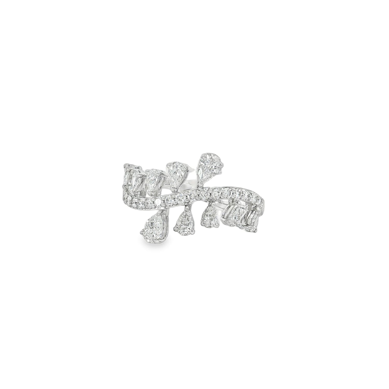 Pear Diamond Botanical Cluster Ring in white gold front view