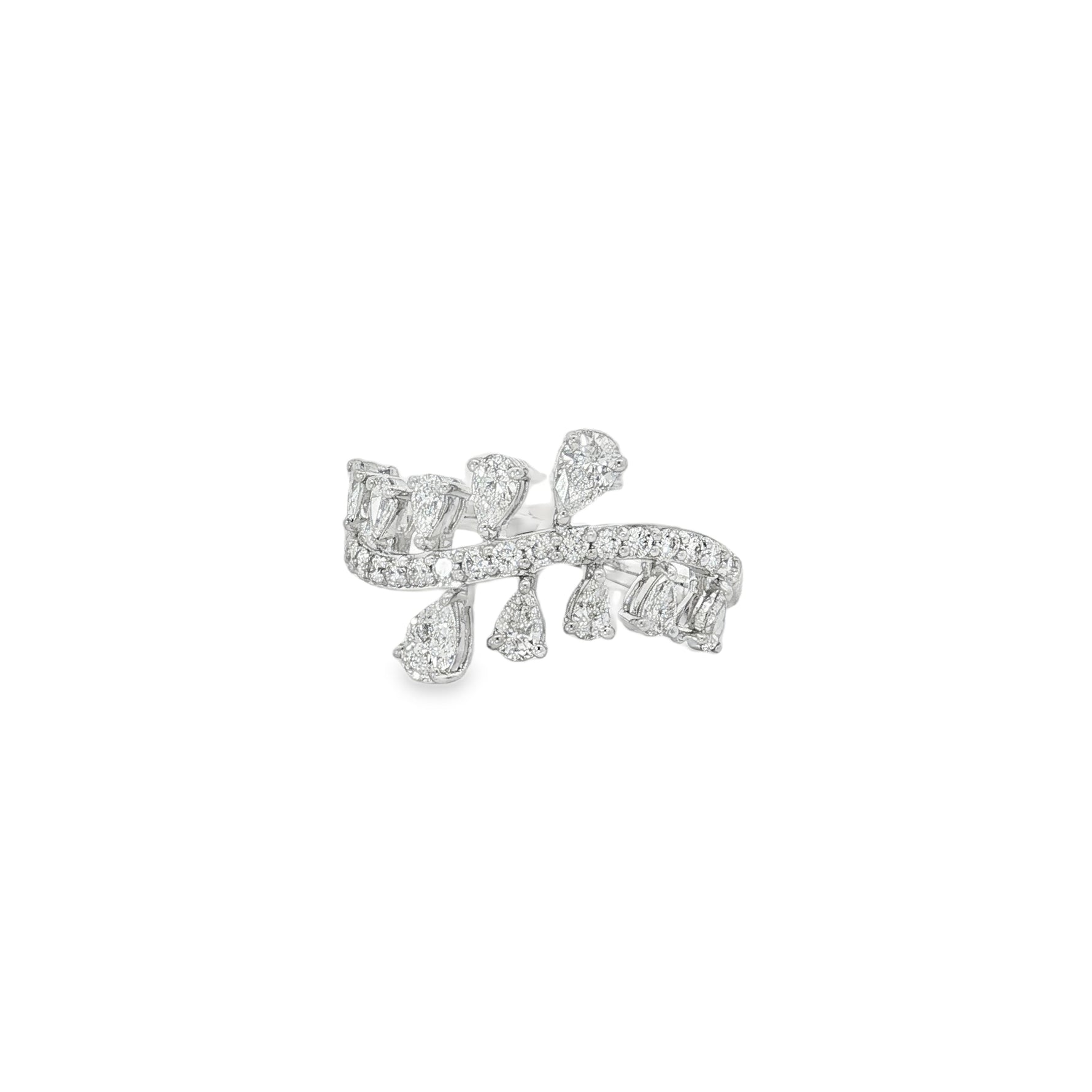 Pear Diamond Botanical Cluster Ring in white gold front view