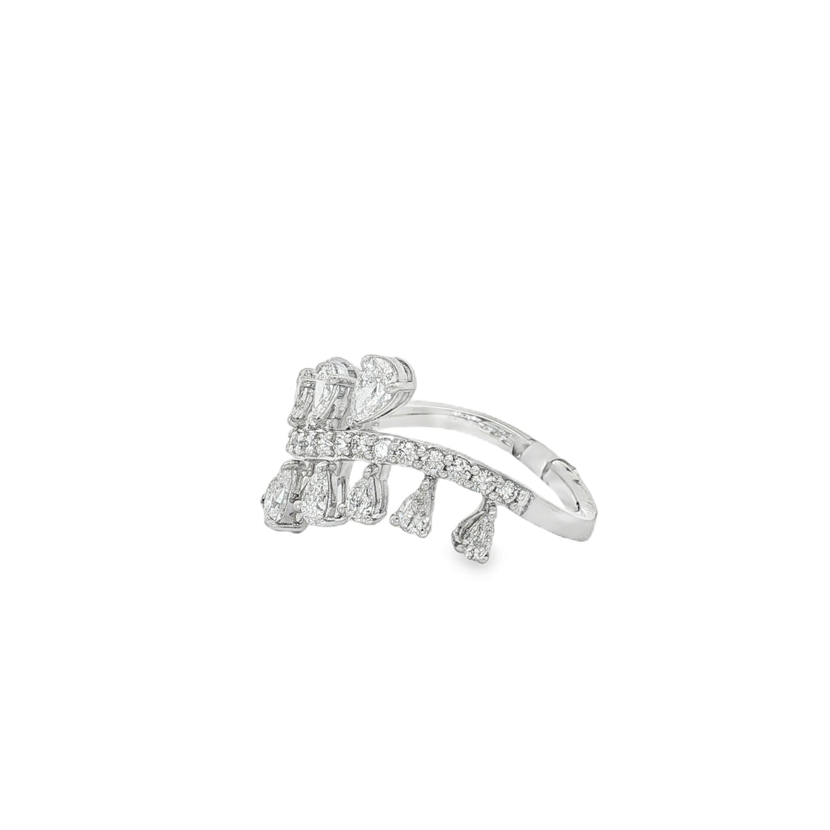 Pear Diamond Botanical Cluster Ring in white gold angled view