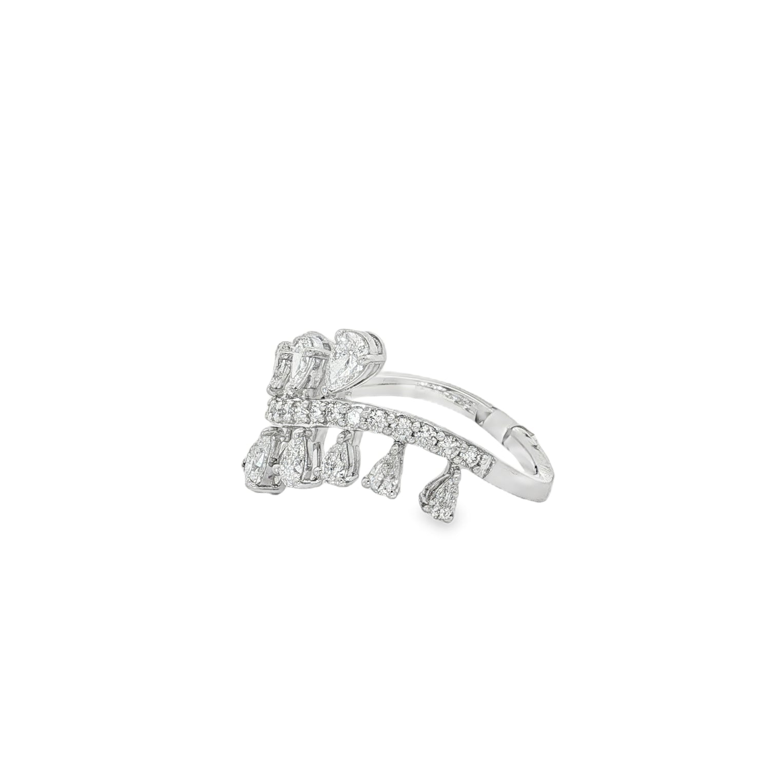 Pear Diamond Botanical Cluster Ring in white gold angled view