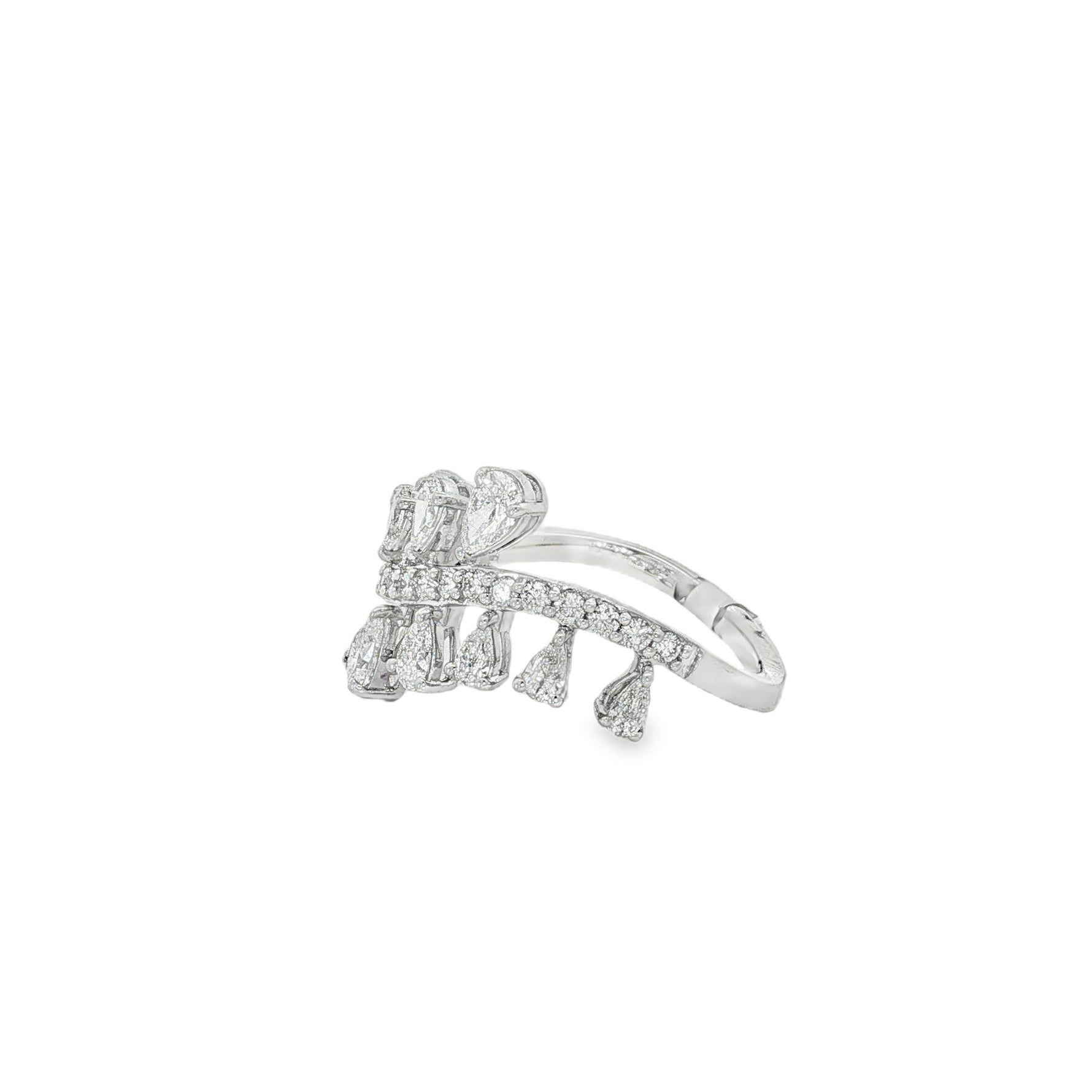 Pear Diamond Botanical Cluster Ring in white gold angled view