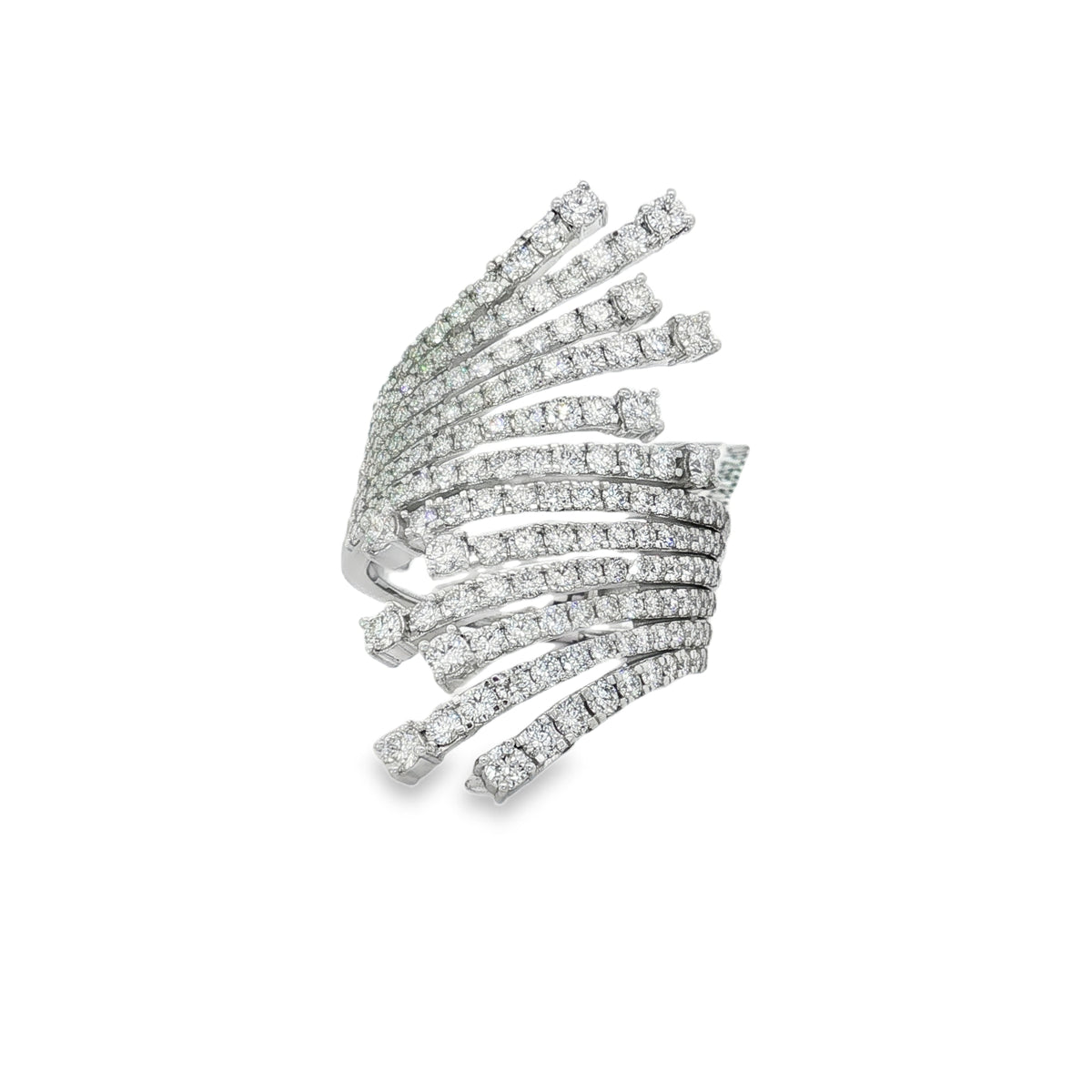 Diamond Fan Statement Ring in white gold front view