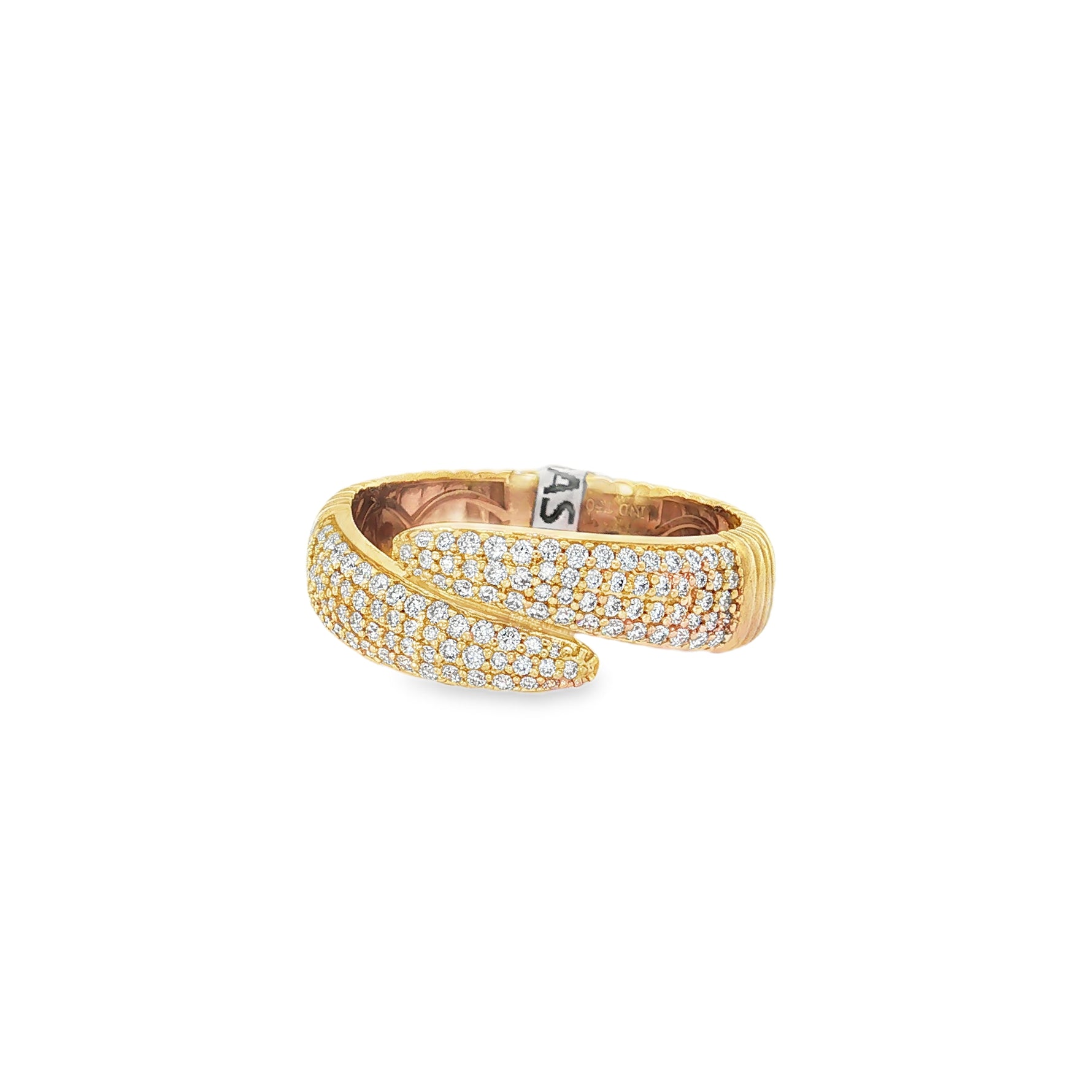 Pavé Crossover Yellow Gold Ring front view