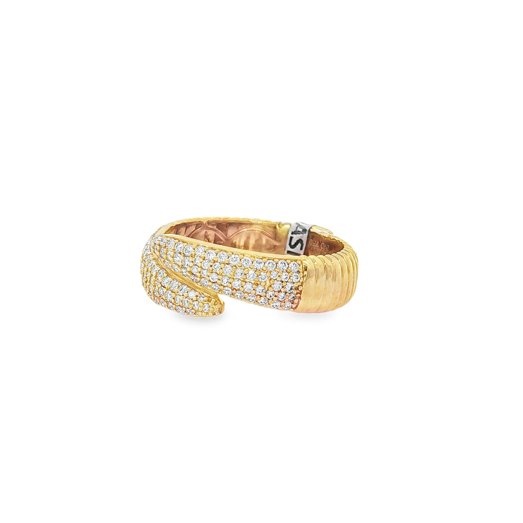 Pavé Crossover Yellow Gold Ring angled view
