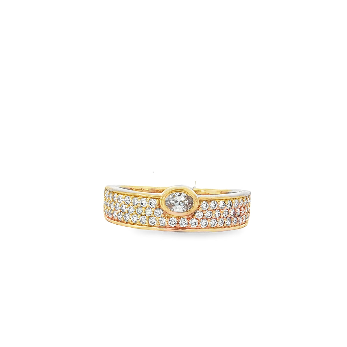Oval Diamond Station Yellow Gold Band front view